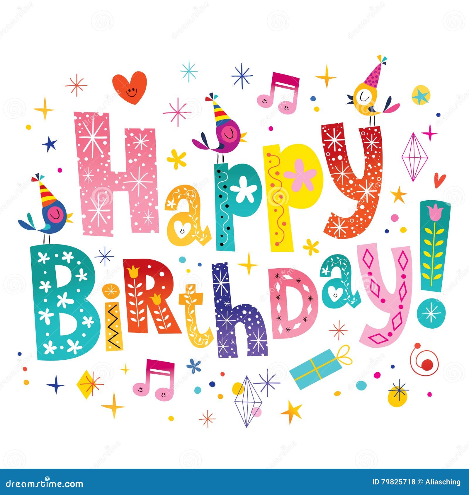 Happy Birthday Text Decorative Type Stock Vector - Illustration of star ...