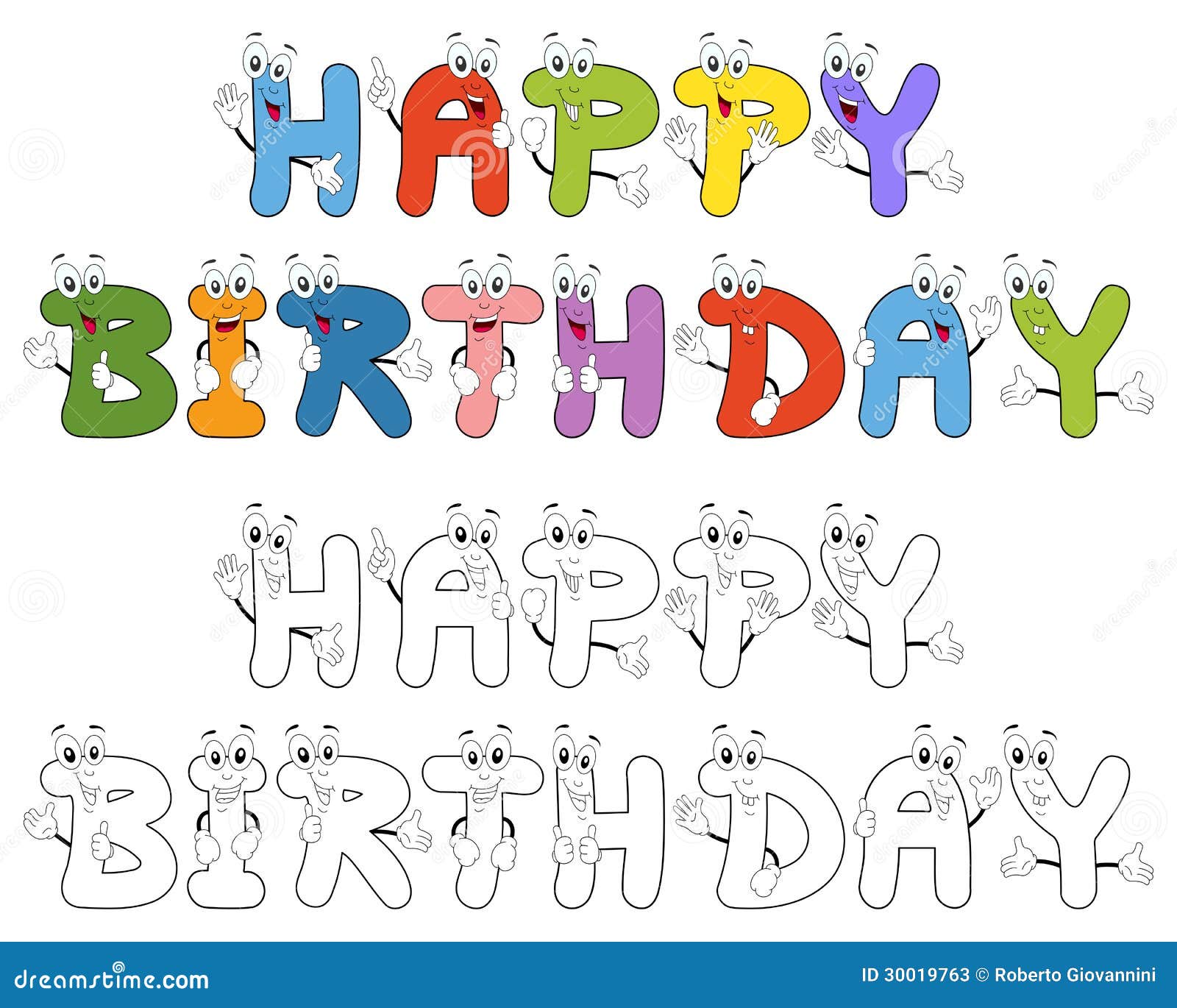 Happy Birthday Cartoon Letters Stock Vector - Illustration of happiness,  clean: 30019763