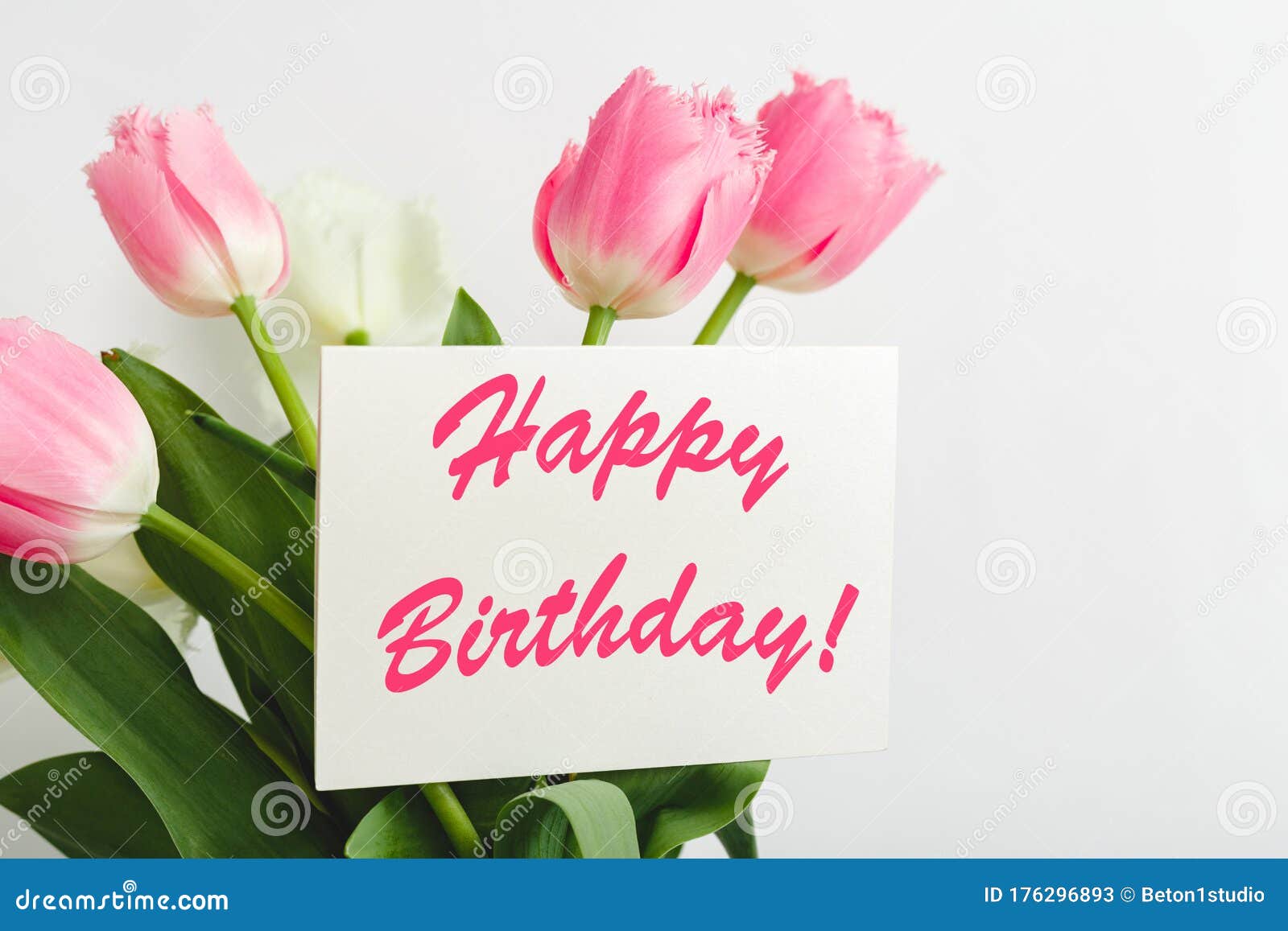 Happy Birthday Text on Gift Card in Flower Bouquet. Beautiful ...