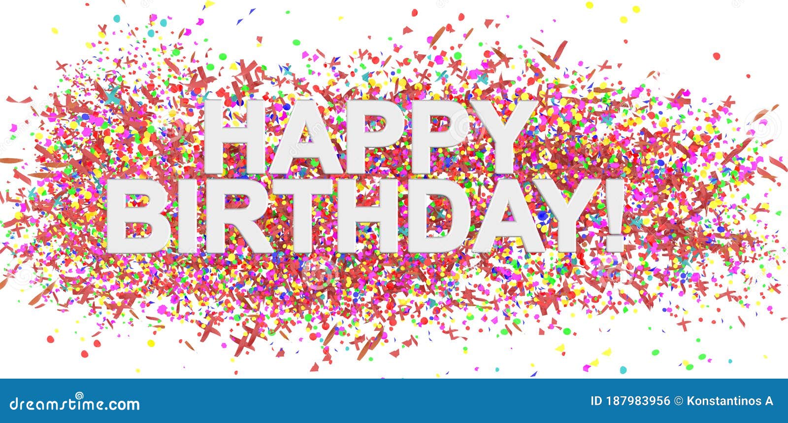 happy birthday, text word party confeti decoration background colors - 3d rendering