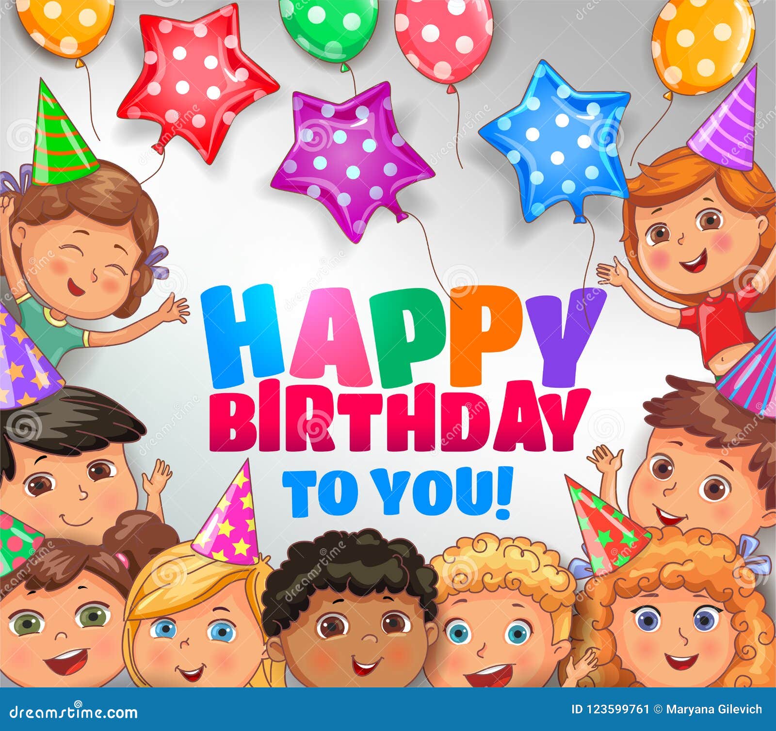 Happy Birthday To You Bright Design with Cute Children Stock ...