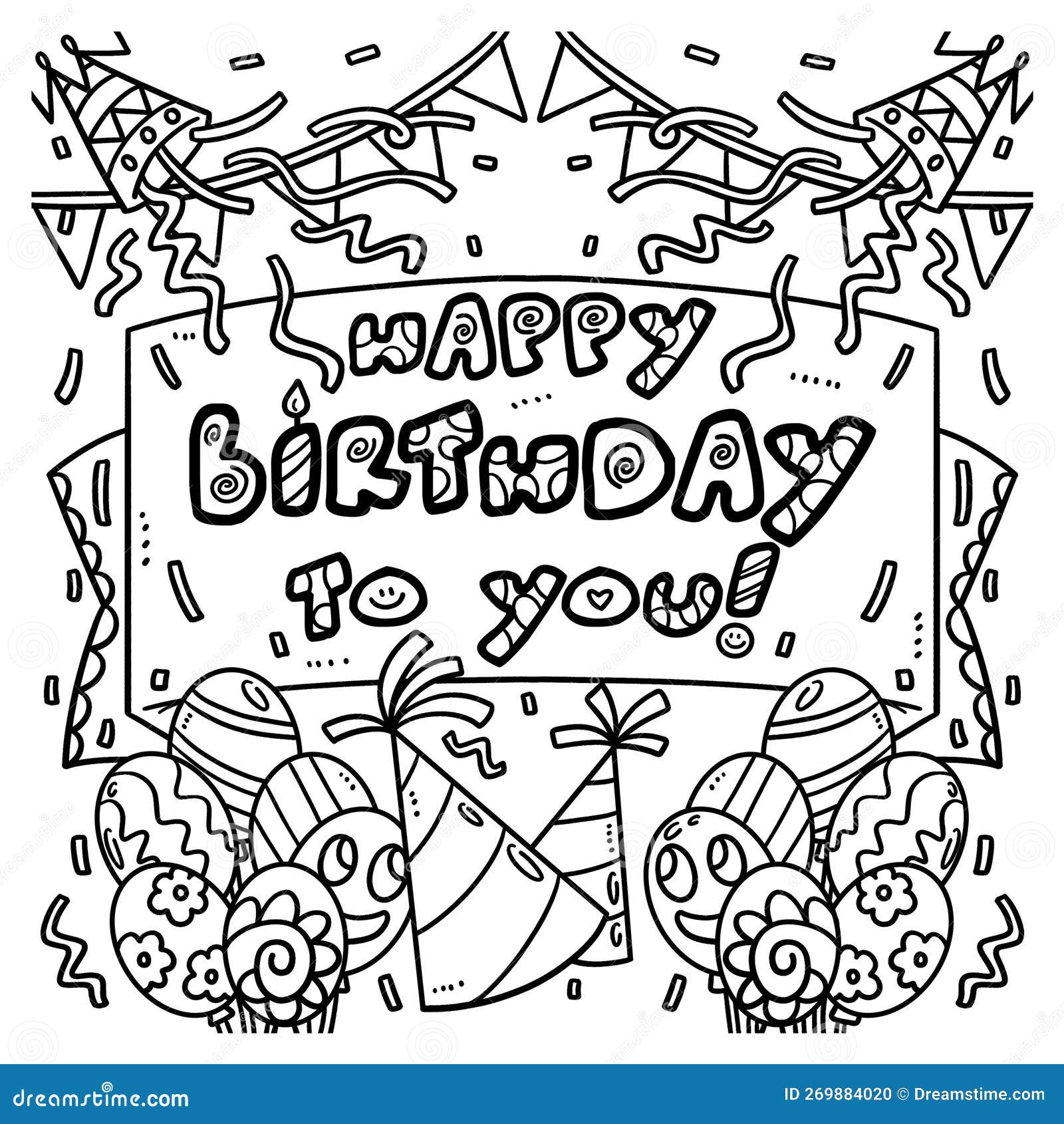 Happy Birthday To You Coloring Page for Kids Stock Vector ...