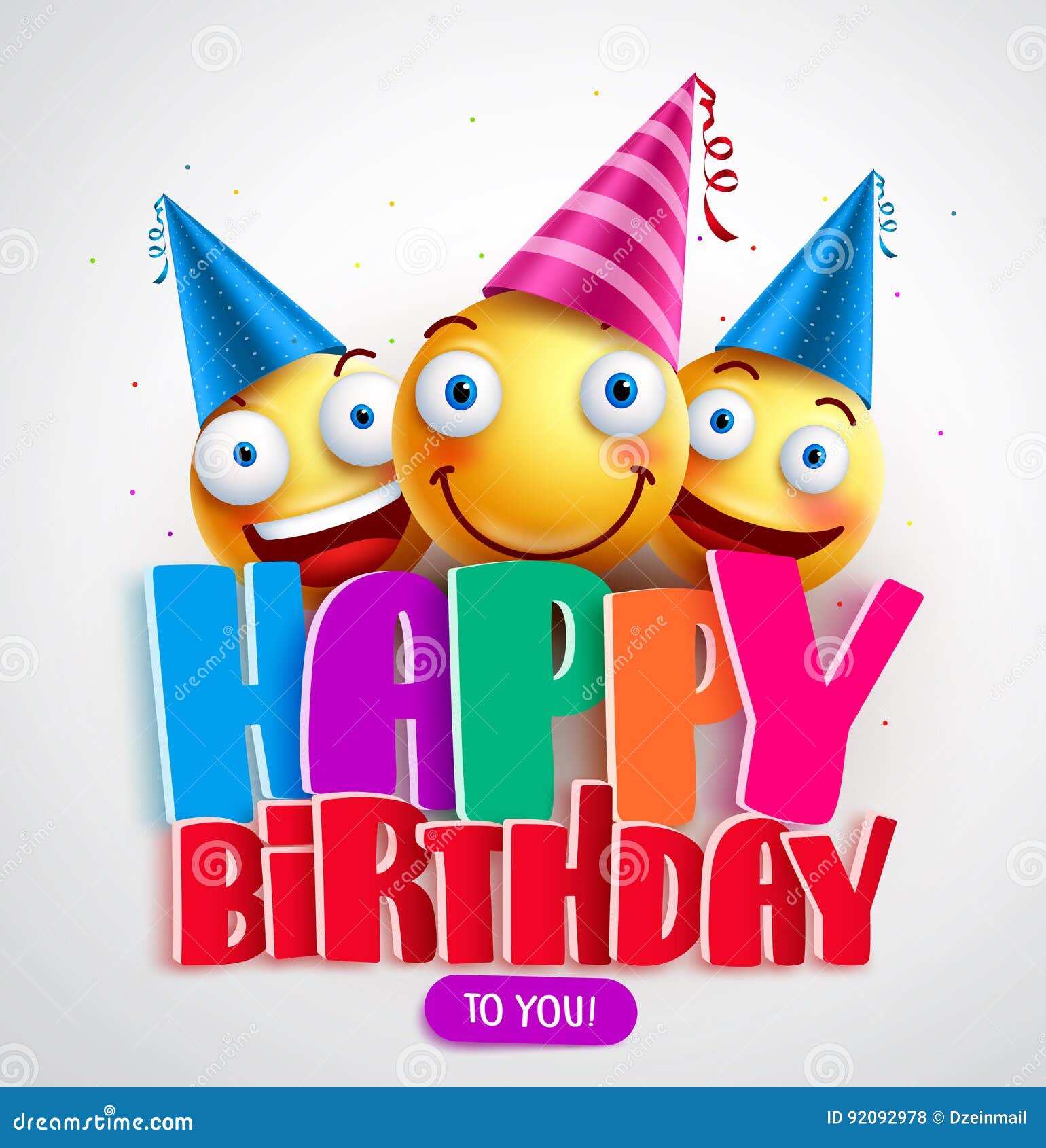 Happy Birthday To You Vector Banner Design with Funny Smileys Wearing  Birthday Hat Stock Vector - Illustration of holiday, color: 92092978