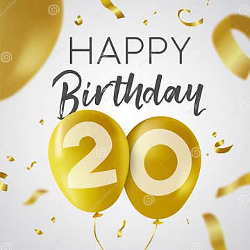 Happy Birthday 20 Twenty Year Gold Balloon Card Stock Vector ...