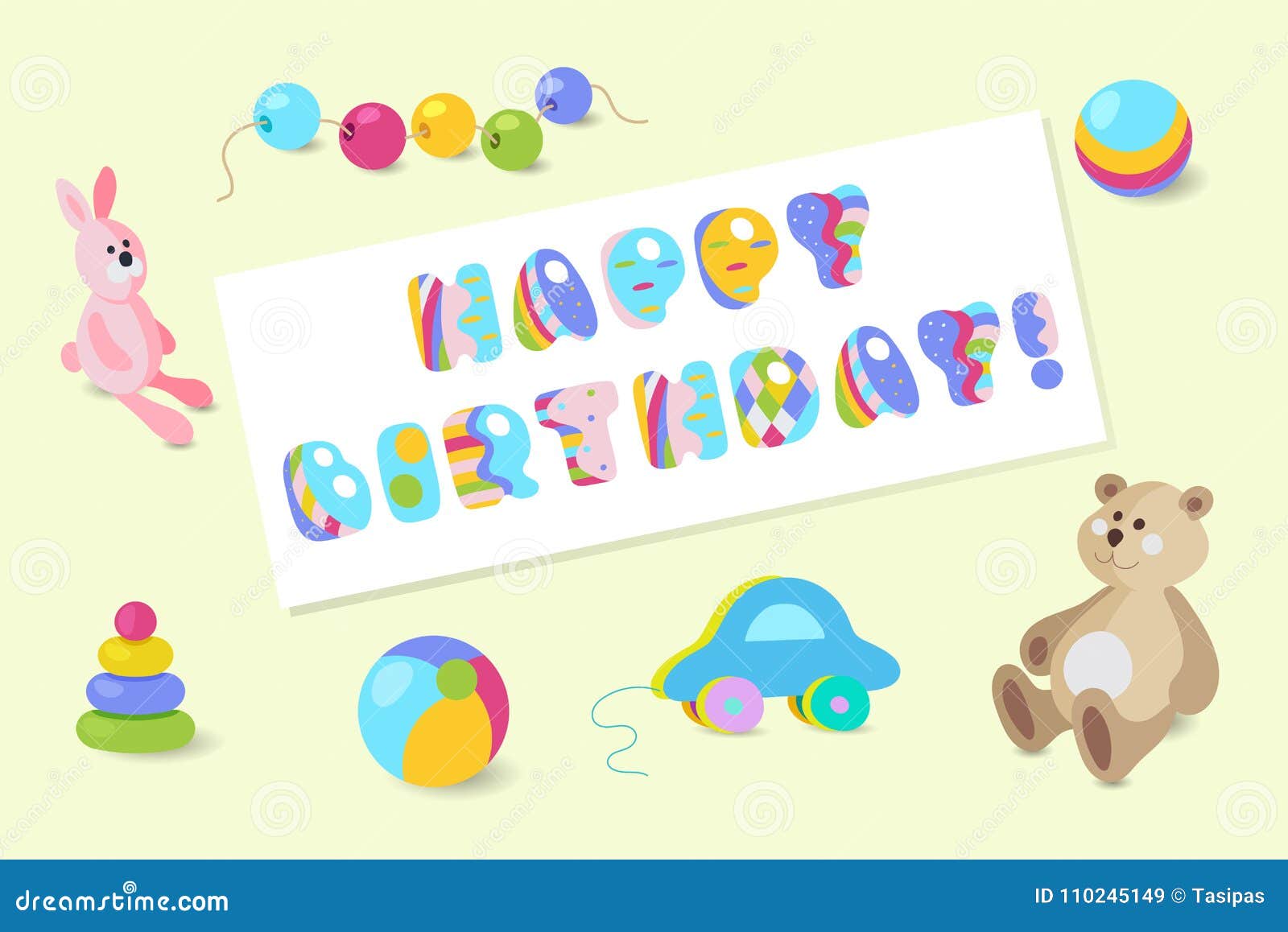 Download Happy Birthday Vector Colorful Baby Toy Greeting Card Stock Vector Illustration of childhood