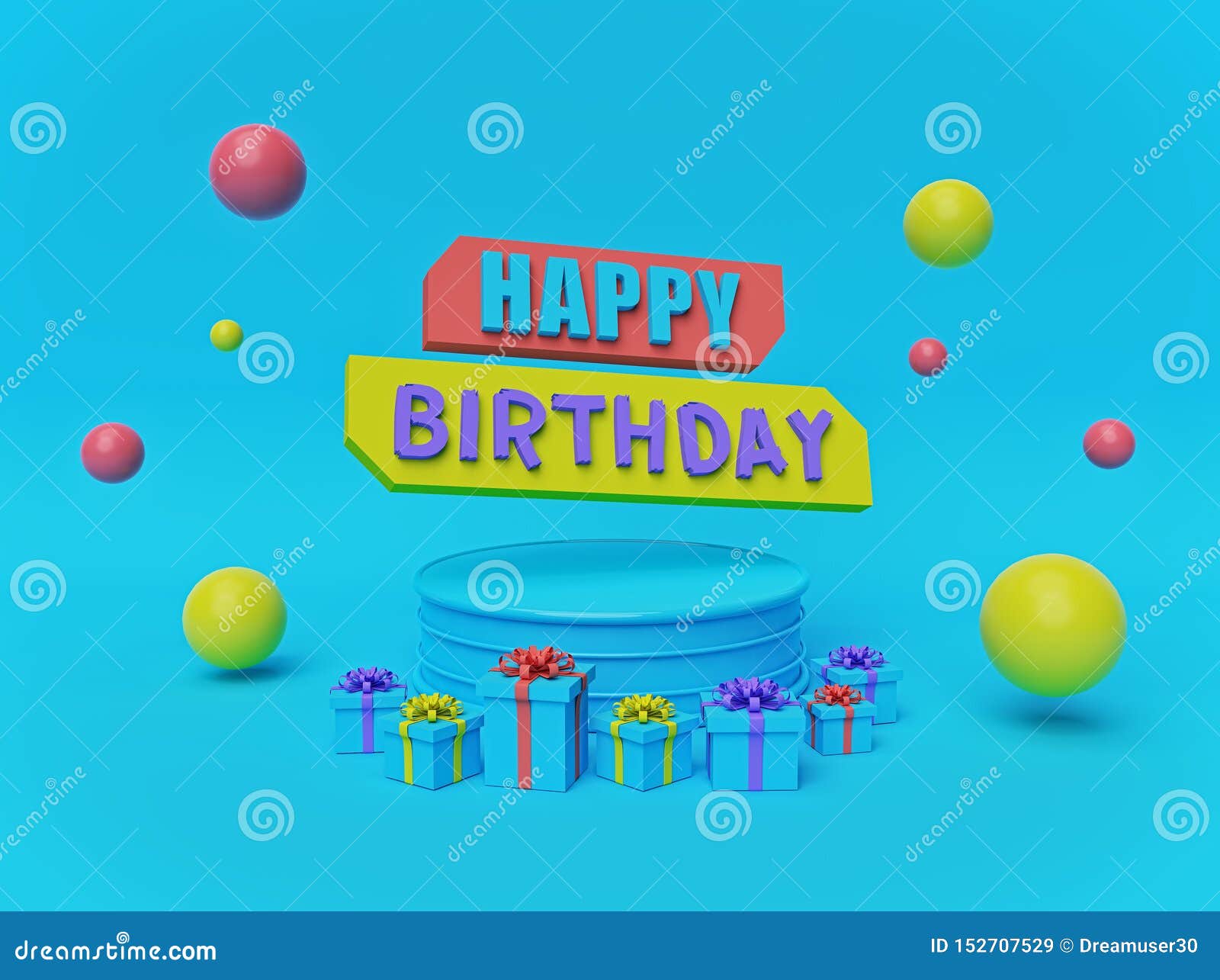 Happy Birthday Design for Greeting Cards and Poster. 3d Rendering Stock  Illustration - Illustration of cool, present: 152707529