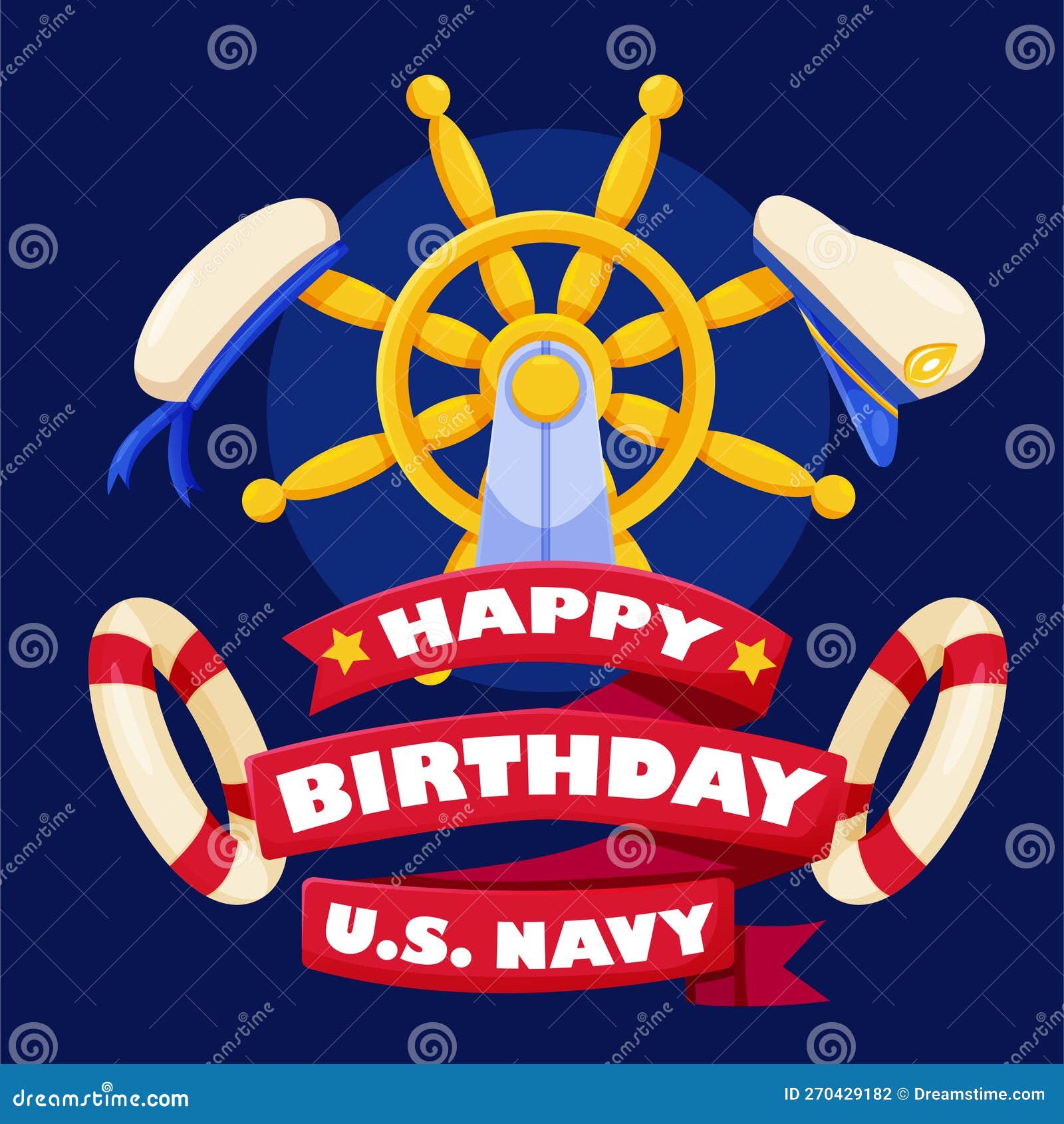 Happy Birthday U.S. Navy, Ship S Rudder and Sailor S Hat Stock Vector ...