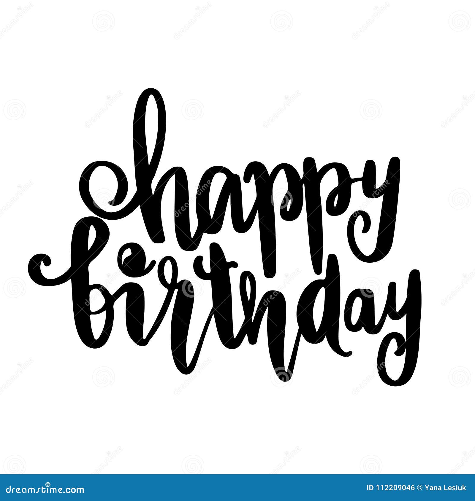 Happy Birthday - Vector Hand Drawn Lettering Phrase. Modern Brus Stock ...