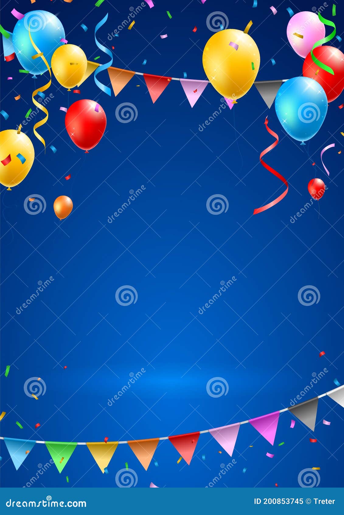 Happy Birthday Vertical Poster with Colorful Balloons , Confetti and  Streamers on Dark Background Stock Vector - Illustration of enjoyment,  brightly: 200853745