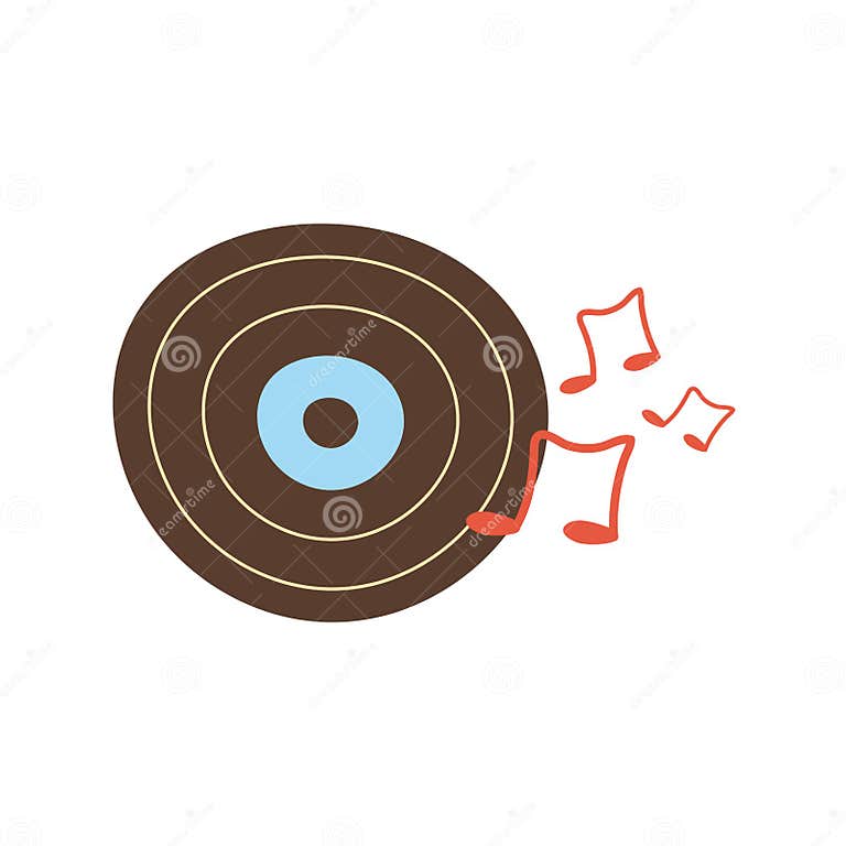 Happy Birthday Vinyl and Music Notes Celebration Flat Style Icon Stock