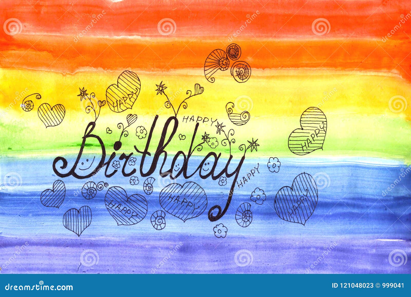 Happy Birthday Watercolor Rainbow Card Illustration Stock ...