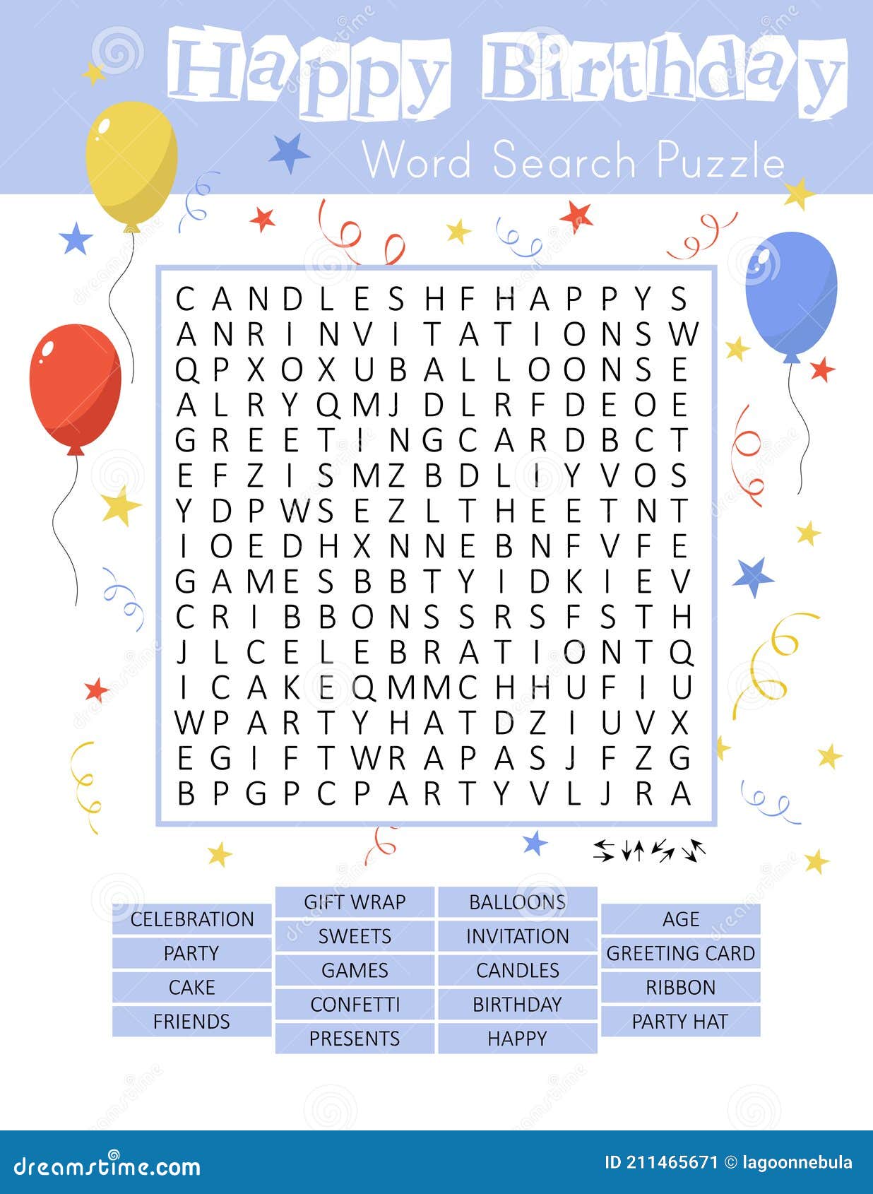 Happy Birthday Word Search Puzzle. Educational Game for Kids. Crossword ...