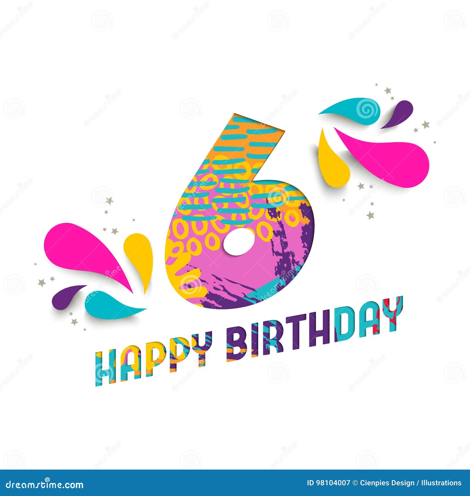 Happy Birthday 6 Year Paper Cut Greeting Card Stock Vector ...