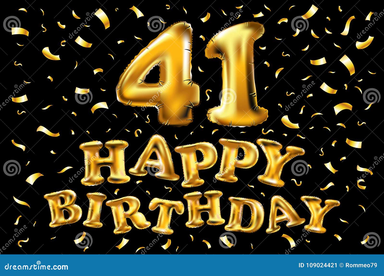 Happy Birthday 41 Years Anniversary Joy 3d Illustration with Brilliant Gold Balloons & Confetti for Your Uniq Stock Vector - Illustration celebration, celebrate: 109024421