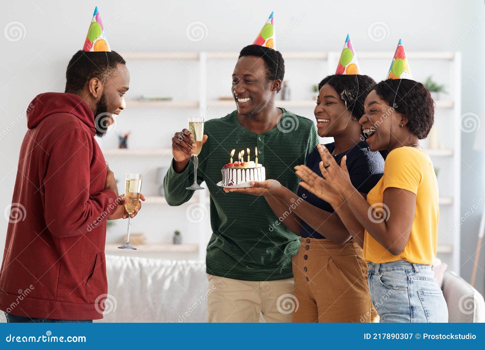 Happy Black Friends Making Surprise for Birthday Guy Stock Image ...