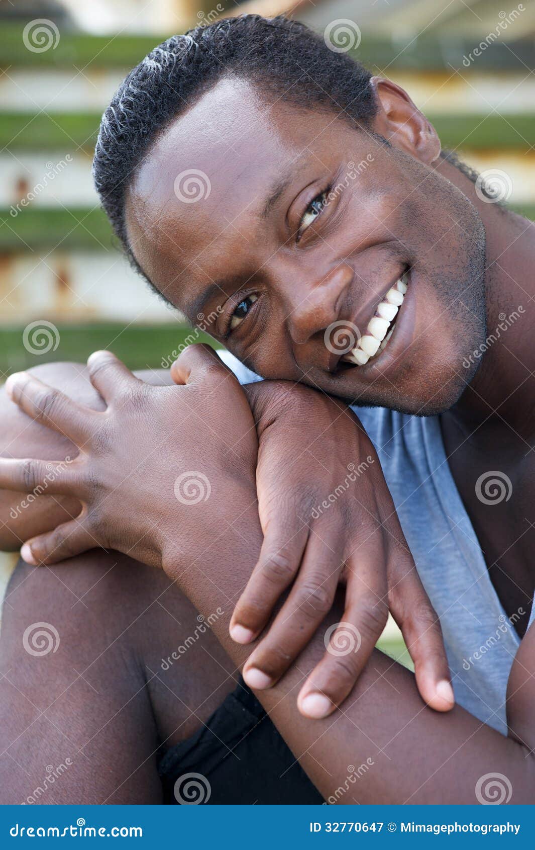 Happy Black Man Relaxing Outdoors Stock Image - Image 