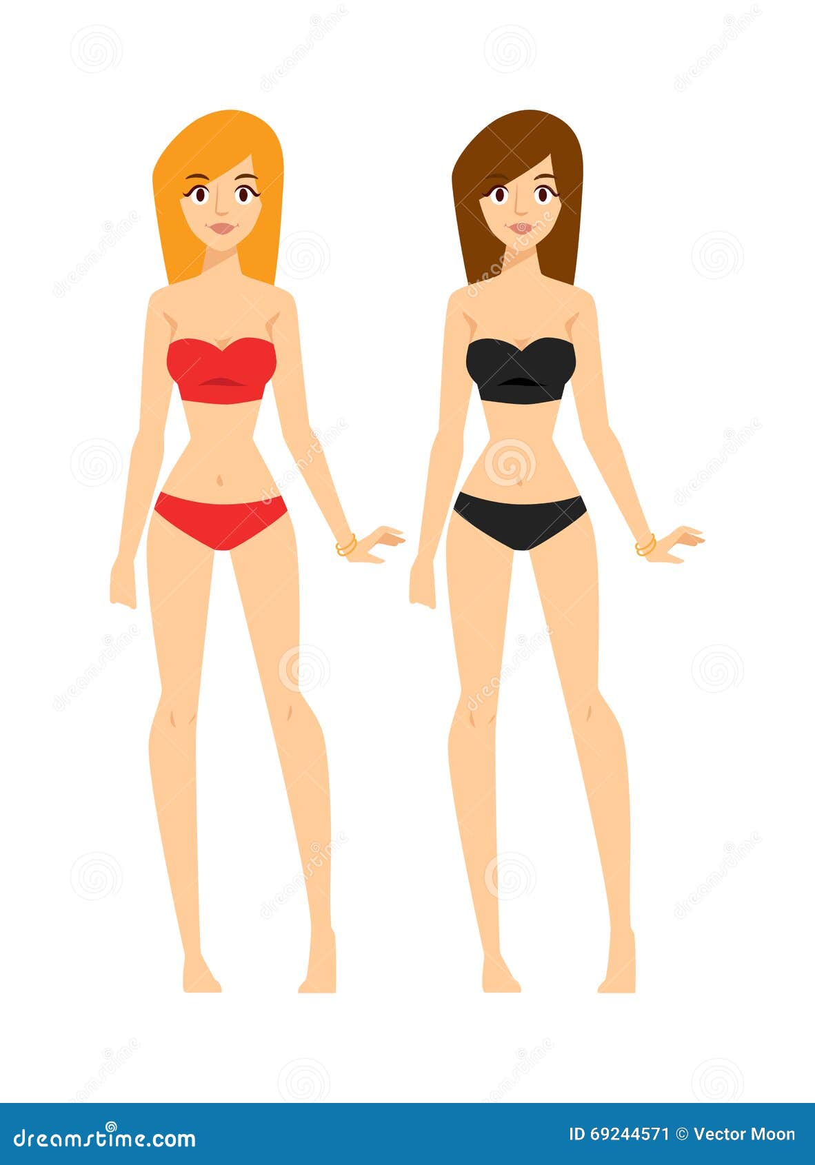 Happy Blonde and Brunette Women Beauty Attractive Nude Girls in Underwear Cartoon Character Vector pic