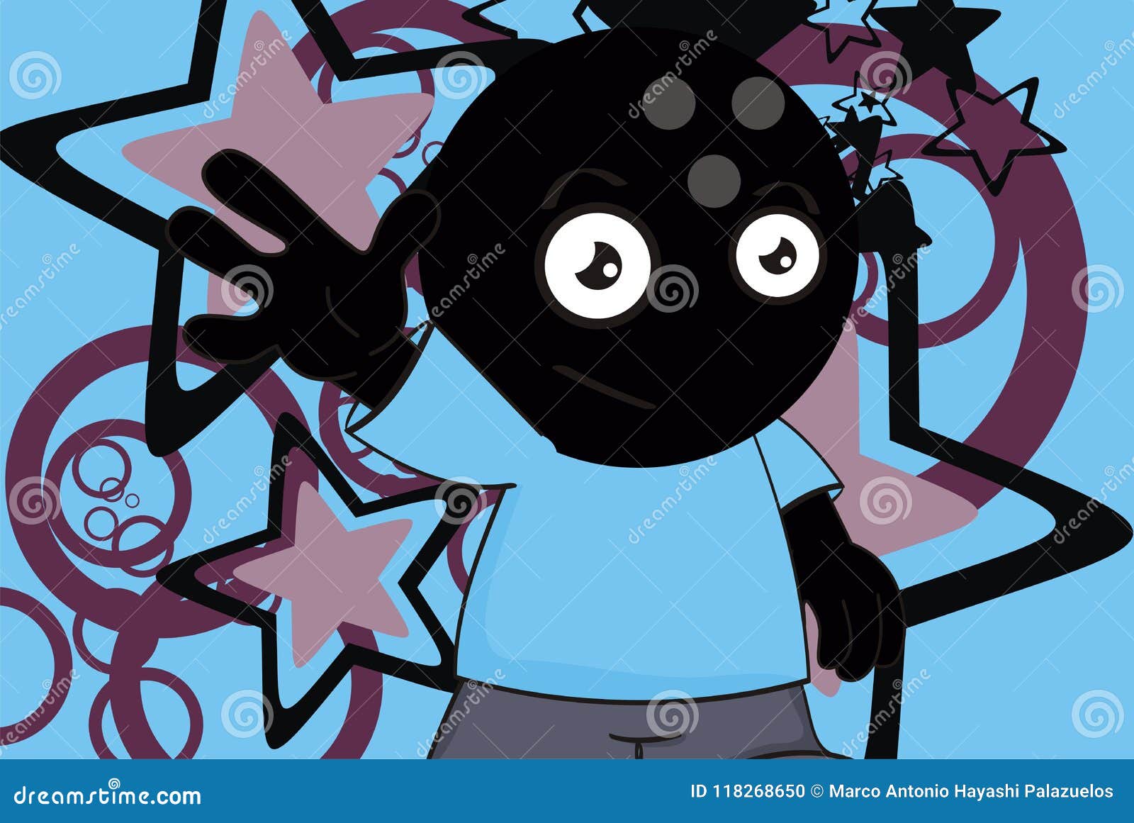 Happy Bowling Ball Head Kid Expression Background Stock Vector