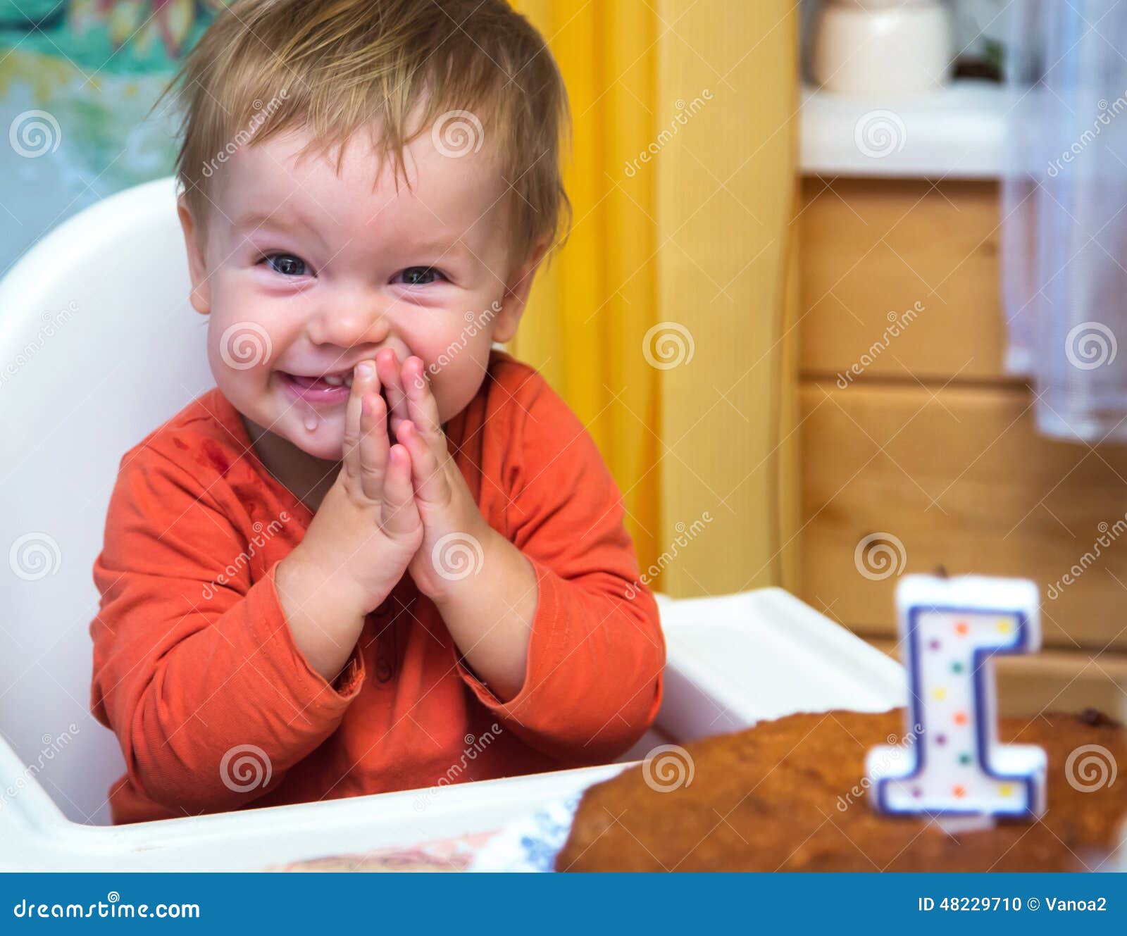 Happy Boy Celebrates His First Birthday Stock Photo Image of bright