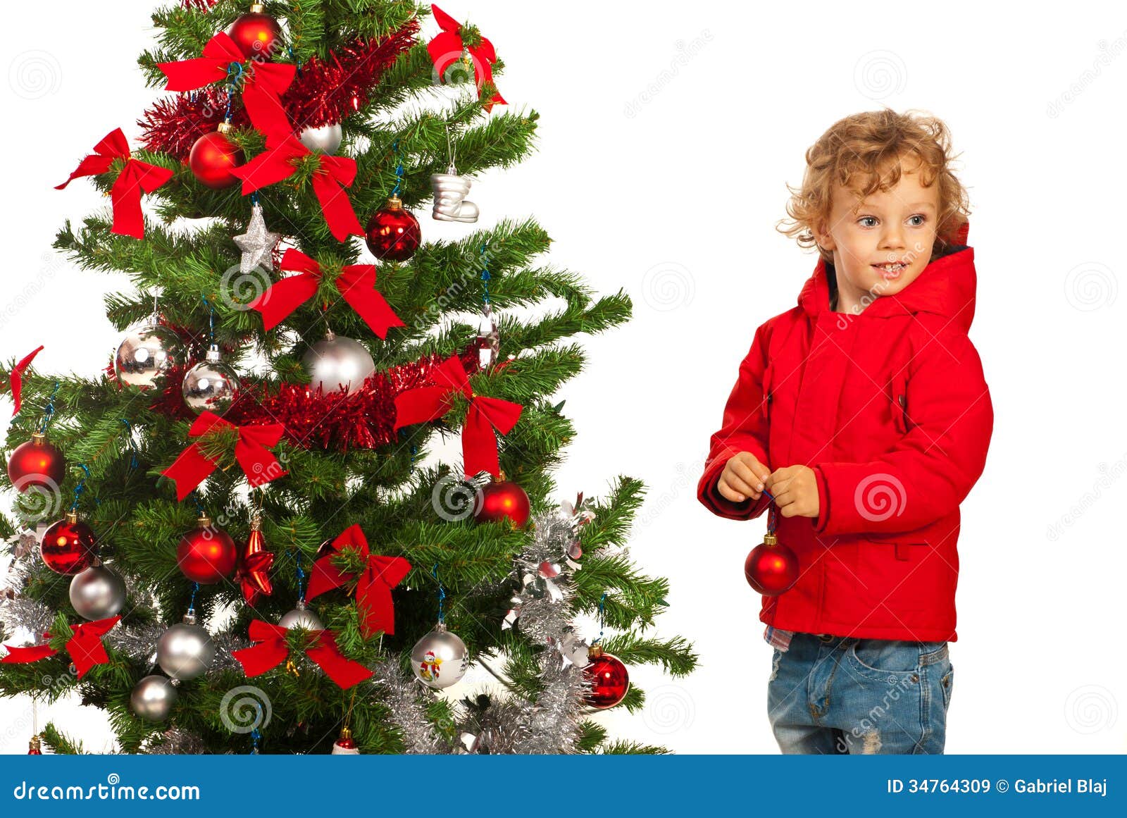 Happy Boy with Christmas Tree Stock Image Image of child, portrait