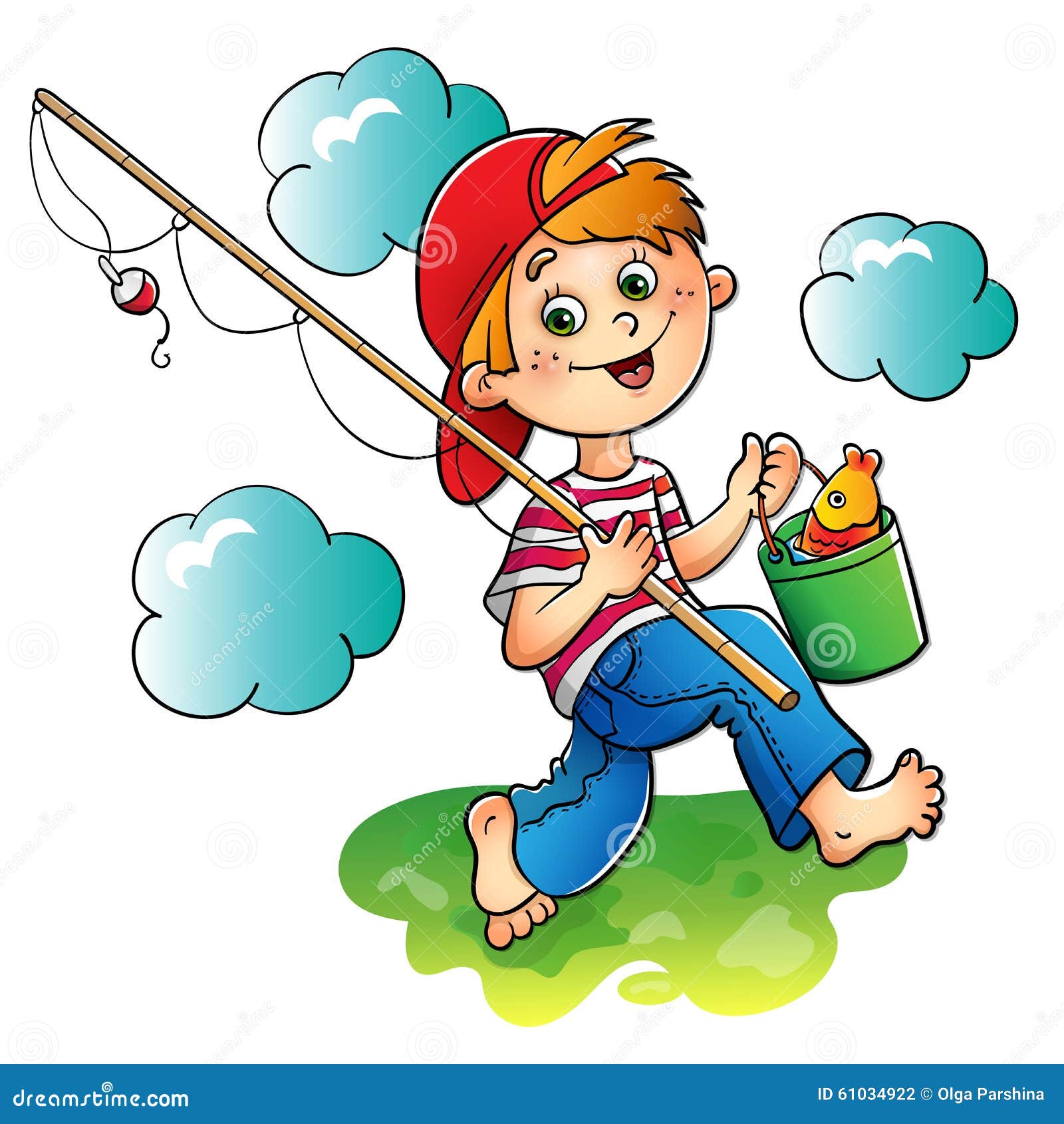 Happy boy fisherman stock vector. Illustration of funny - 61034922