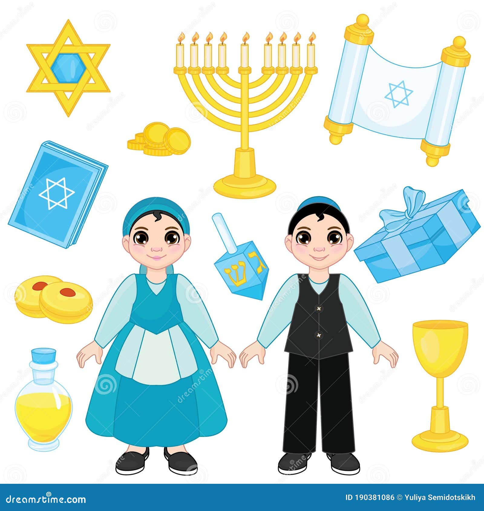 Happy Boy and Girl in National Costumes are Celebrating Hanukkah ...