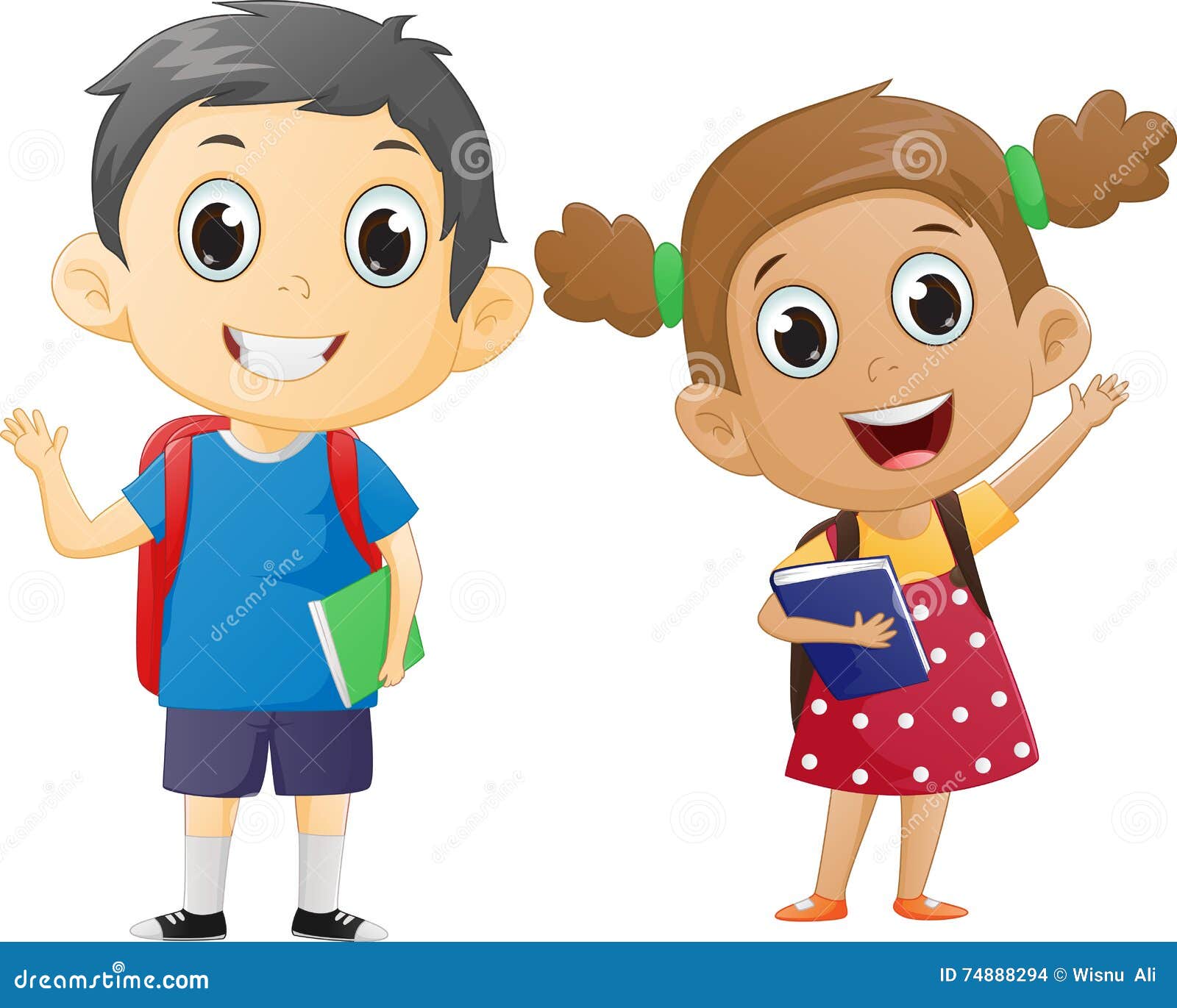 Happy Boy And Girl Ready To Go Back To School Stock Vector Illustration Of Presenting Schoolchild 7484
