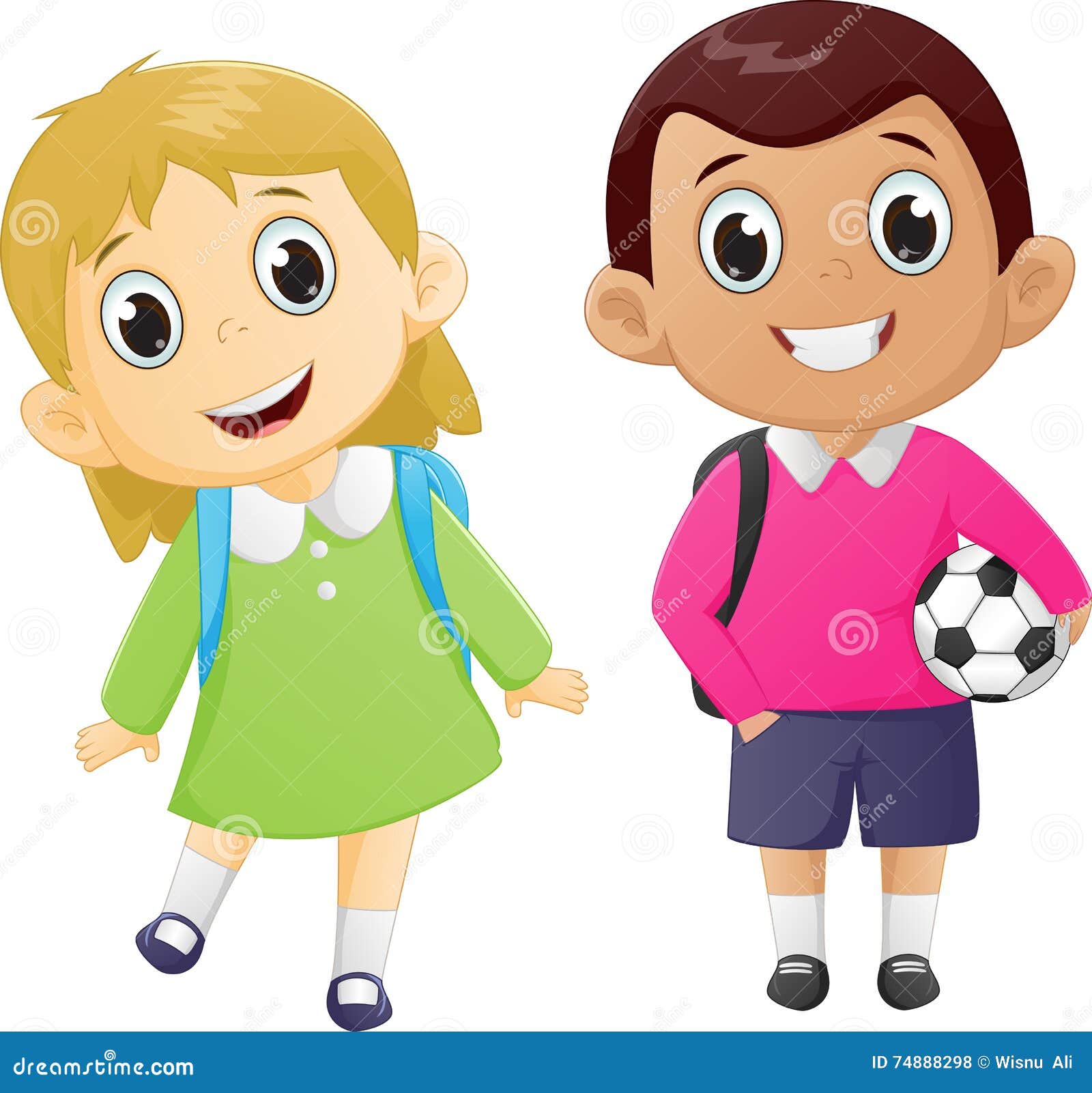 Happy Boy And Girl Ready To Go Back To School Stock Vector Illustration Of Smile Child 74