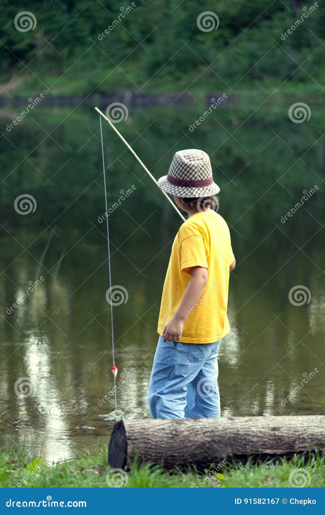 Boy Fishing Child Red Rod Catching Fish River Sunny Summer Stock Photo by  ©FamVeldman 247059248