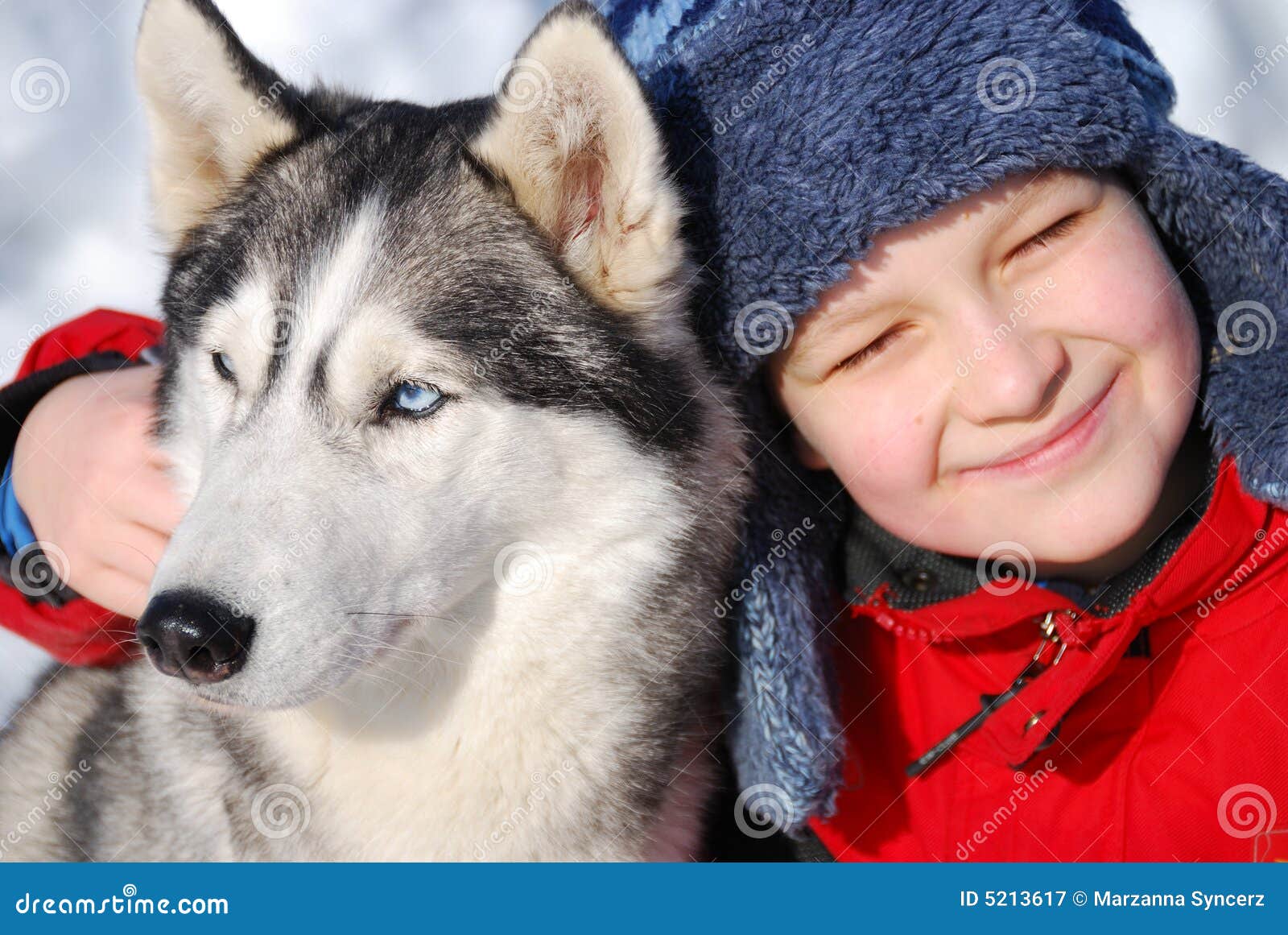 Happy boy with husky dog stock image. Image of friendly 5213617