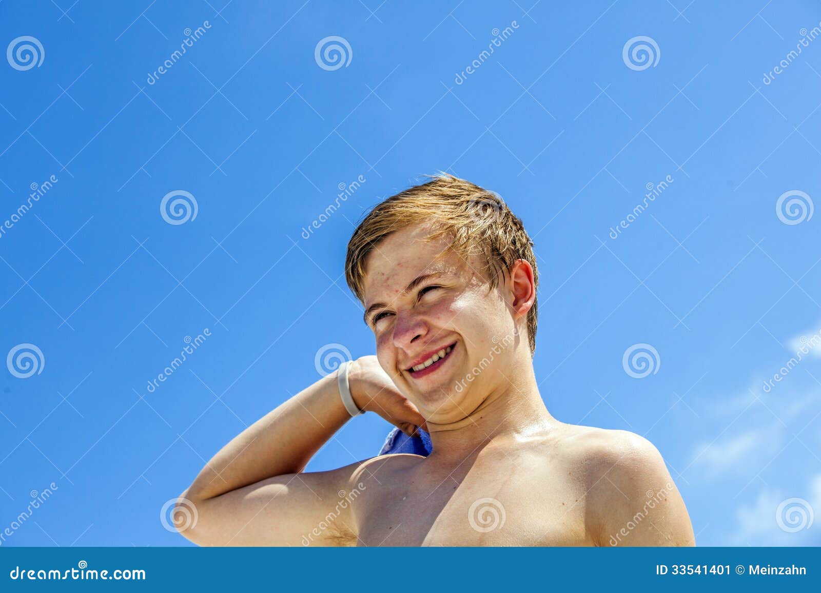 Happy Boy after Swimming at the Beach Stock Image - Image of looking ...