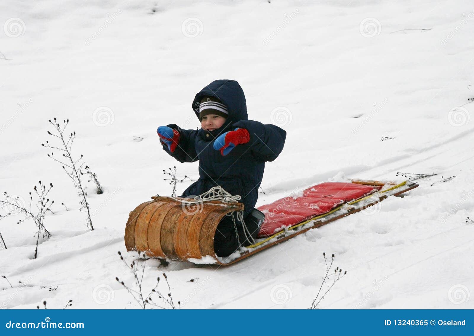 Happy Boy on Toboggan stock image. Image of downhill 13240365