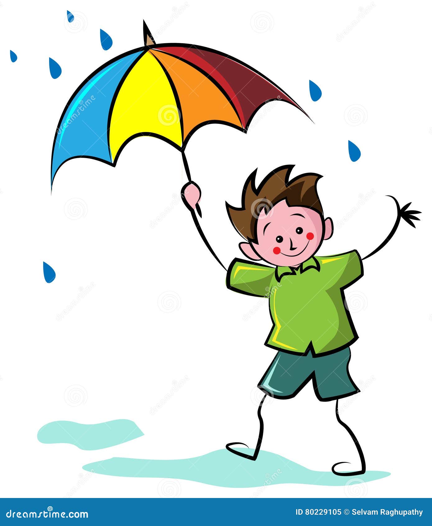 Happy Boy With Umbrella Stock Vector Illustration Of Colorful 80229105