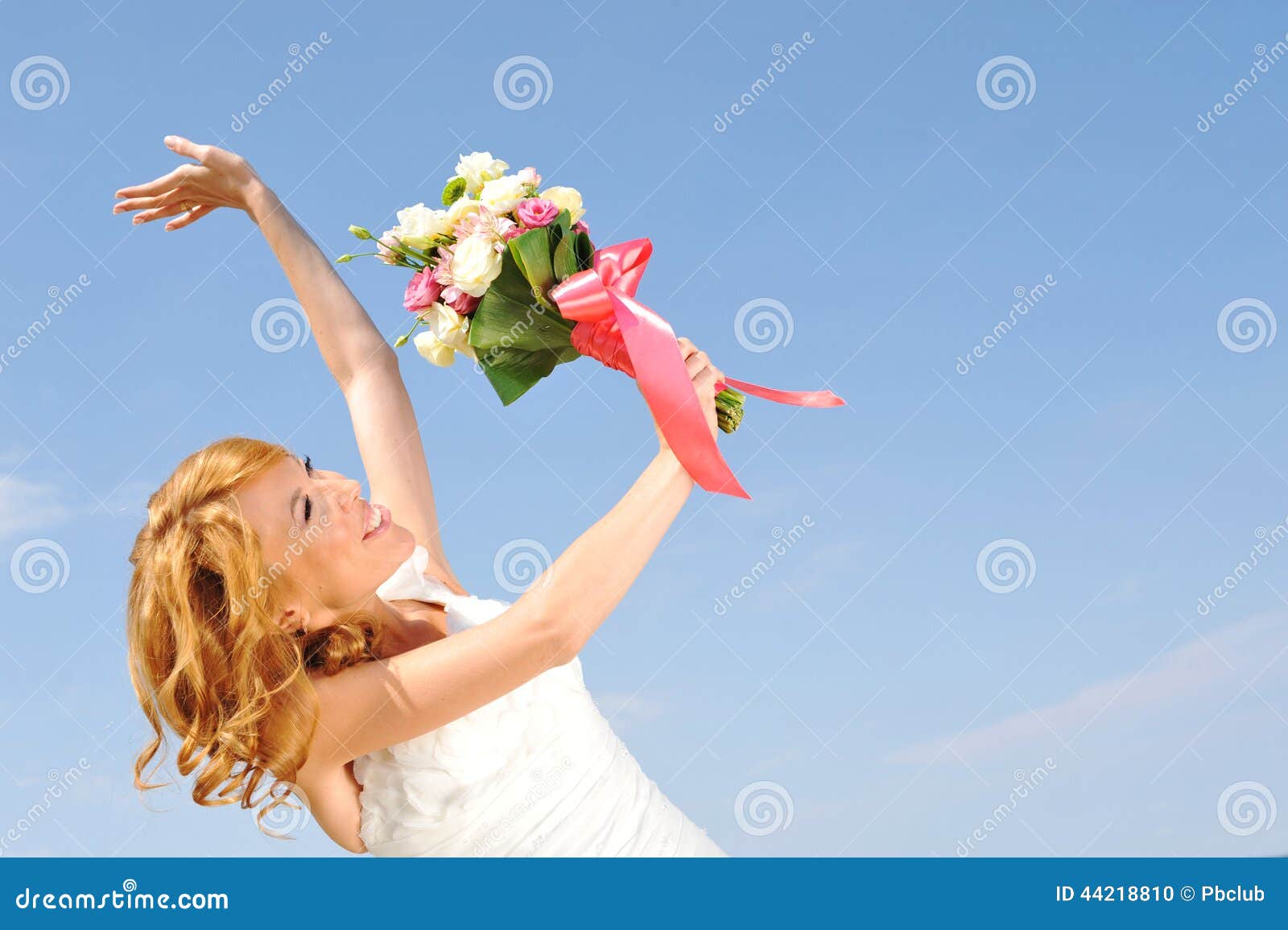 Happy bride with bouquet stock photo. Image of flowers - 44218810