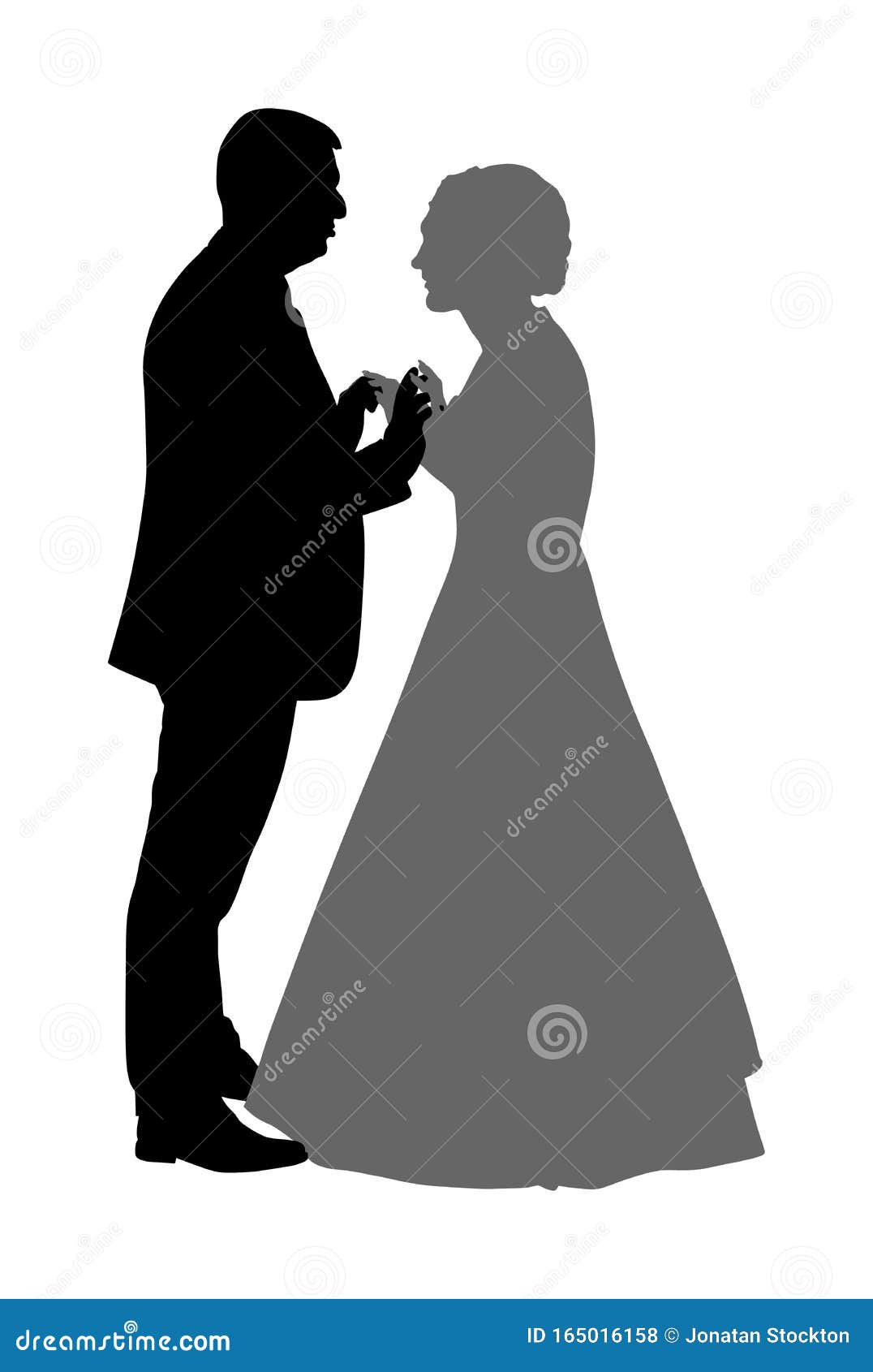 Happy Bride and Groom on Ceremony Silhouette Illustration. Just Married ...