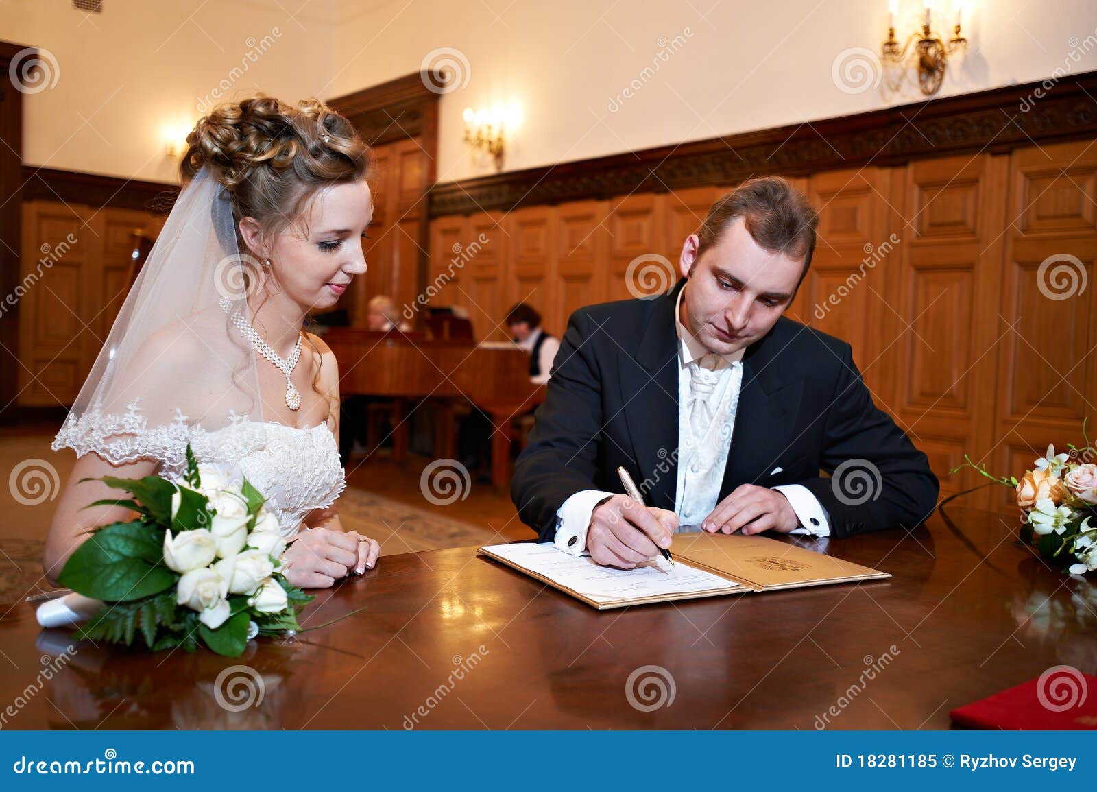 Happy Bride and Groom on Solemn Registration Stock Image Image of