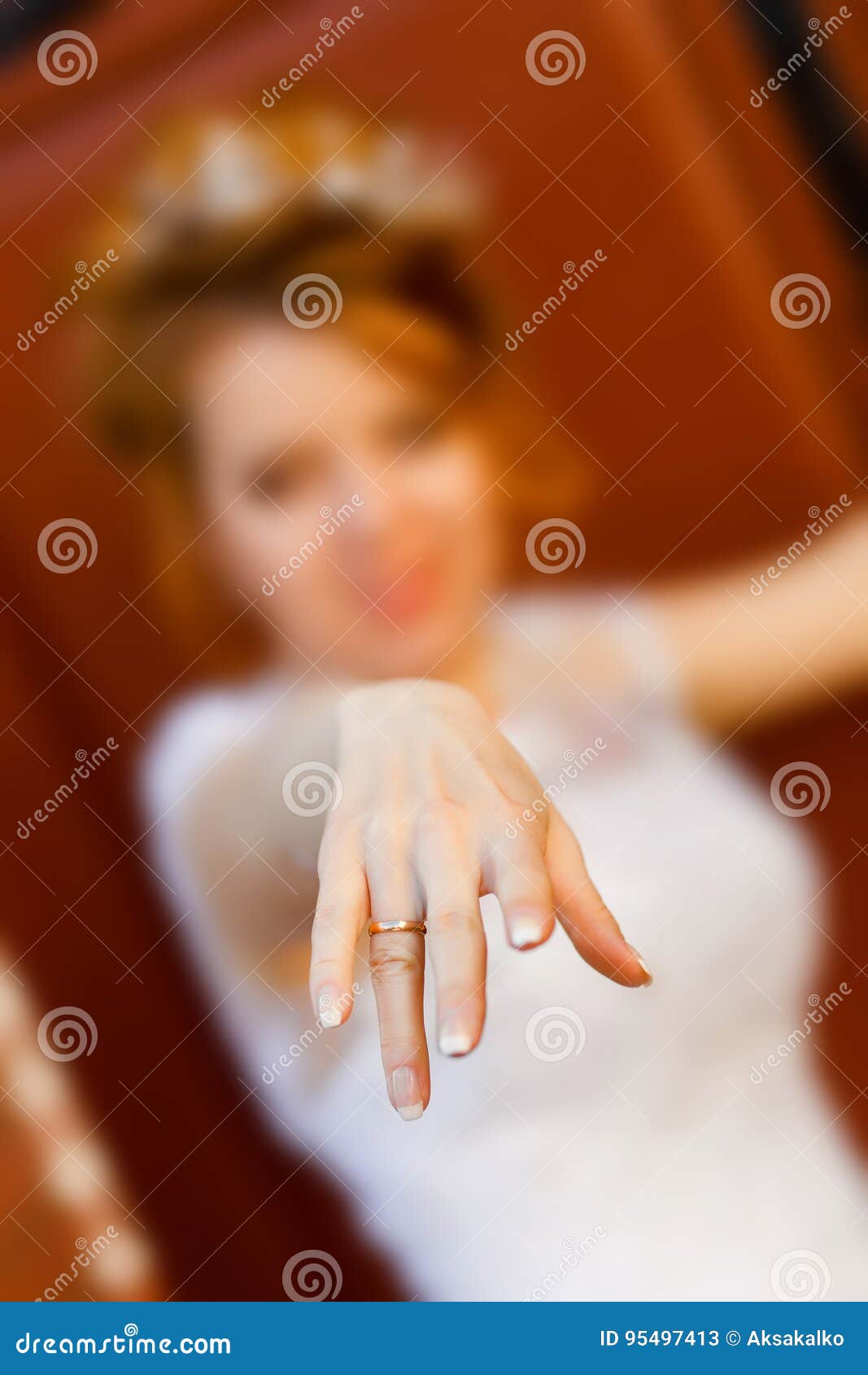 Happy Bride Shows Ring on His Finger. Stock Image Image of astonished, beautiful 95497413