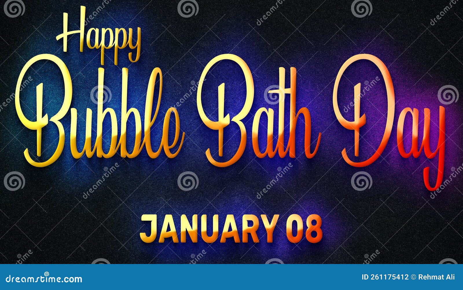 Happy Bubble Bath Day, January 08. Calendar of January Neon Text Effect