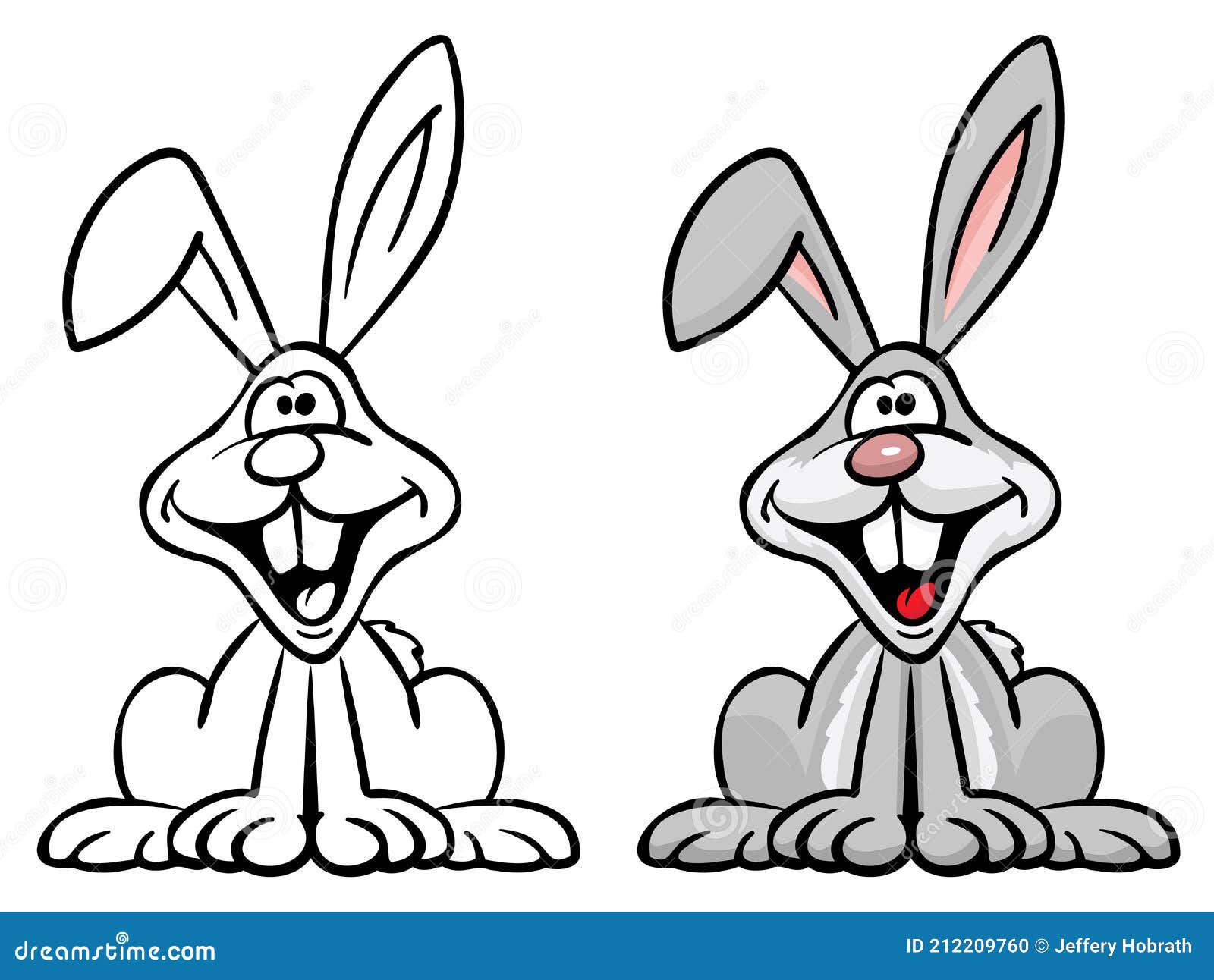 Happy Bunny Rabbit Cartoon in Color and Black Line Art Isolated Vector  Illustration Stock Vector - Illustration of cheerful, editing: 212209760