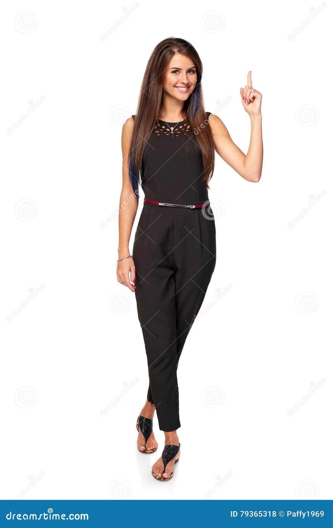 happy business standing pointing to the side
