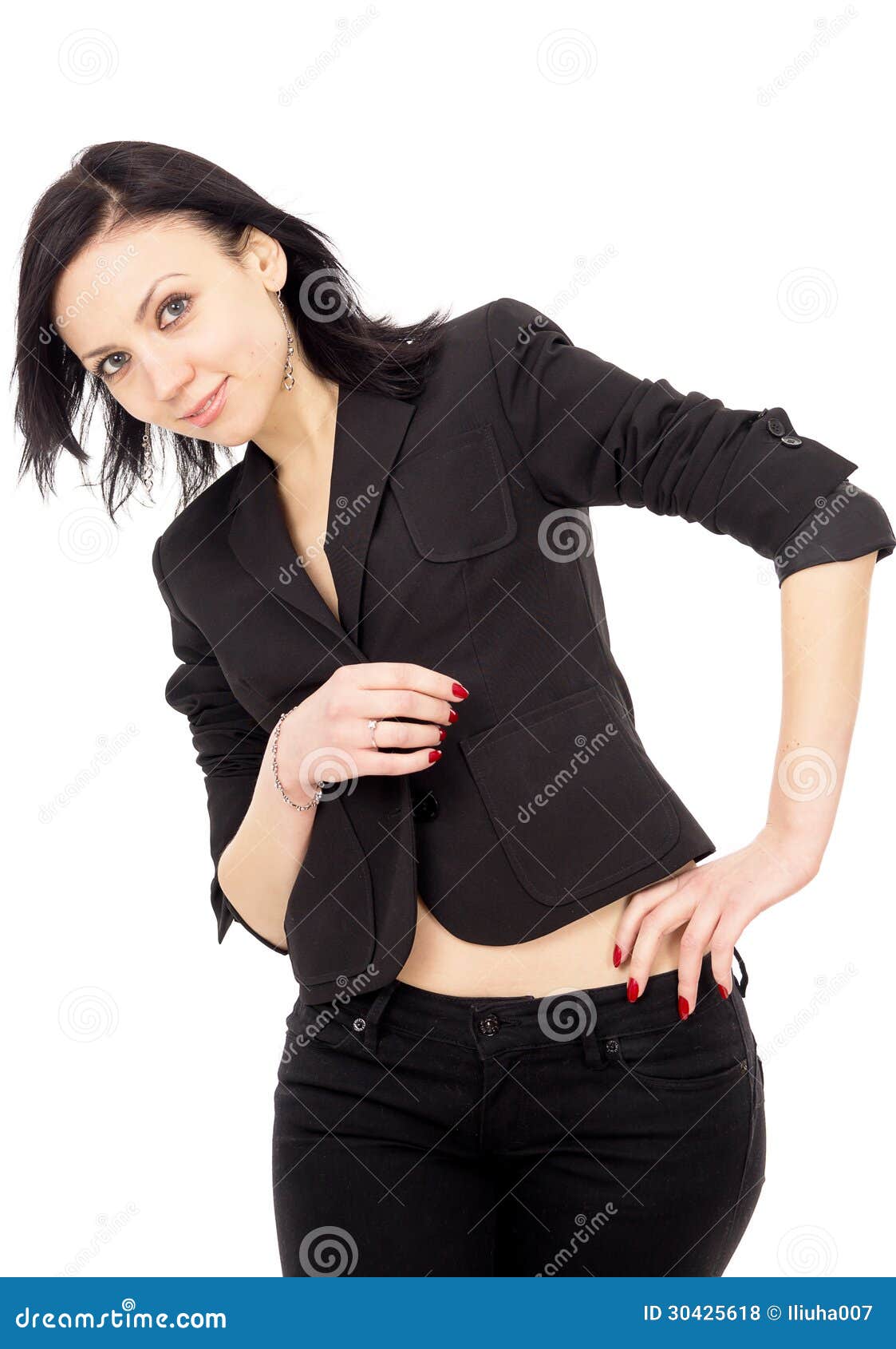 Happy Business Woman in a Black Suit Stock Photo - Image of isolated ...