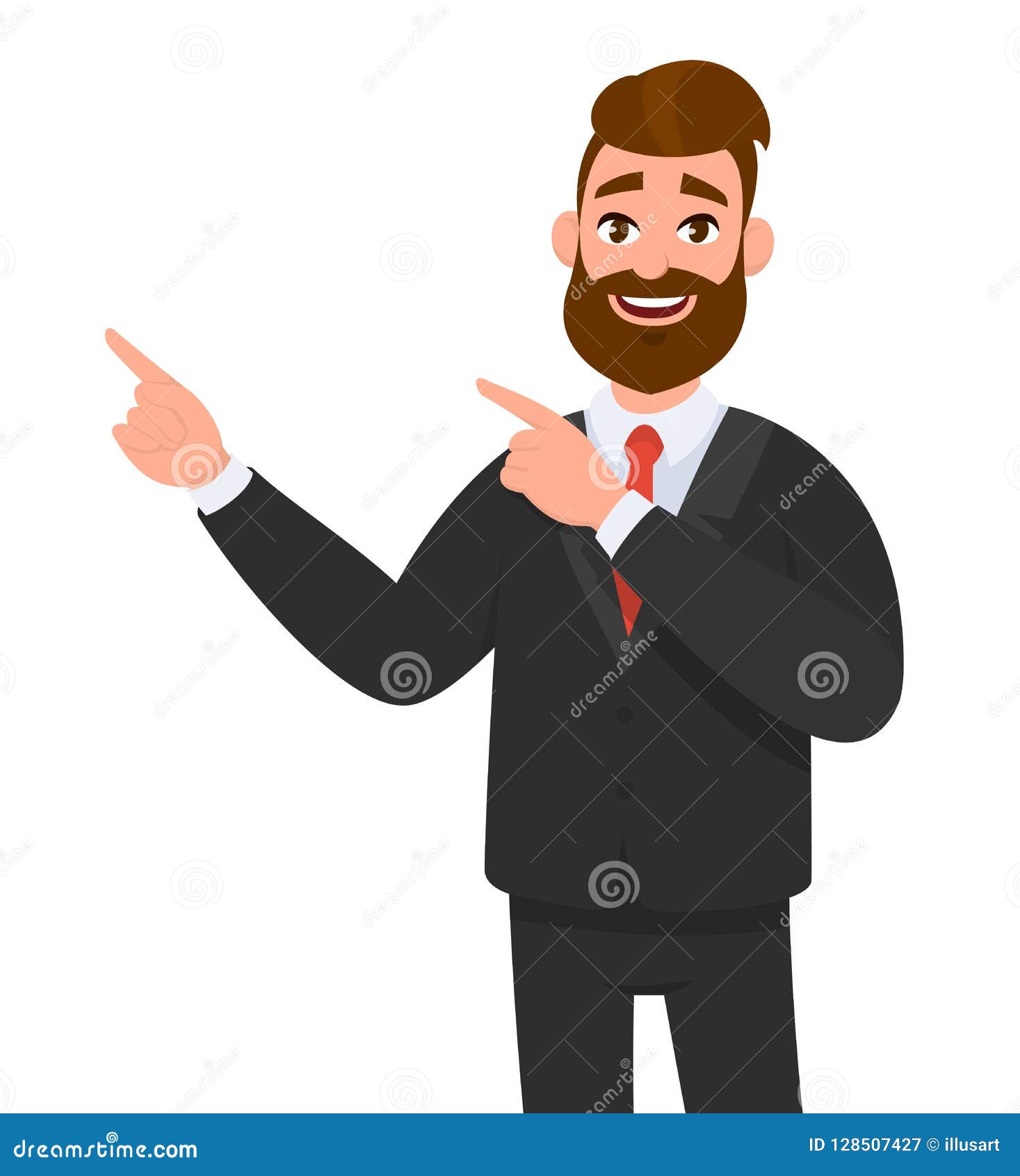happy businessman pointing hand gesture copy space to present or introduce something. presentation.