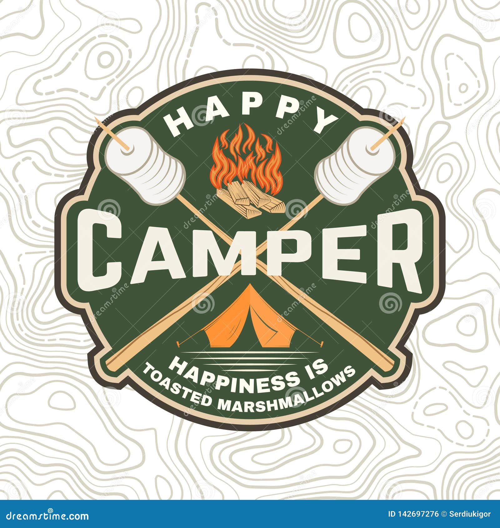 Happy Camper Patch. Happiness is Toasted Marshmallows. Vector Stock ...