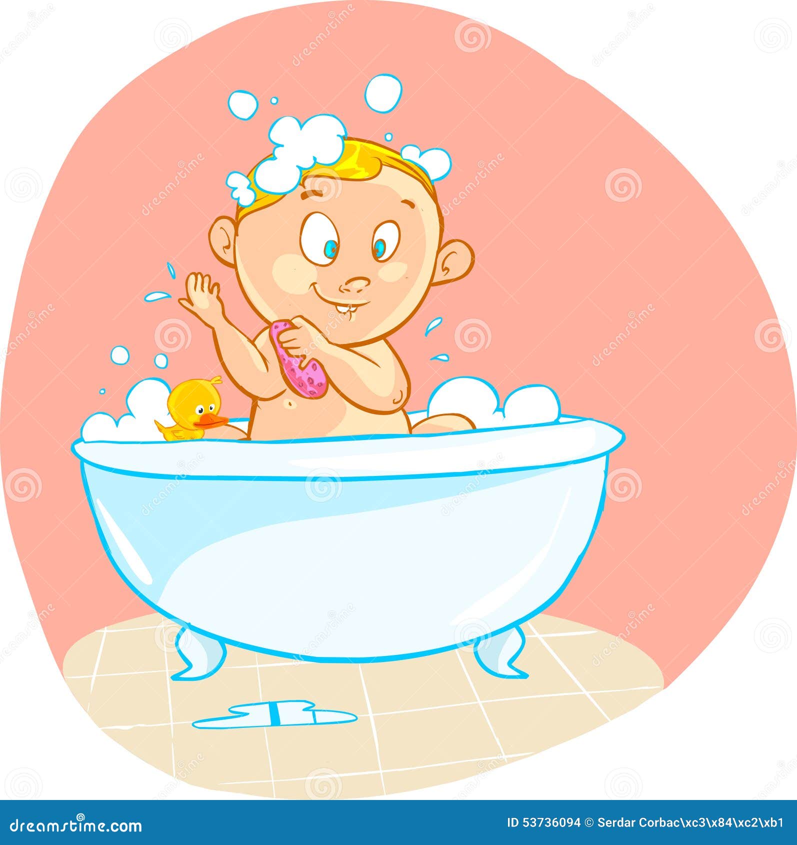 Happy Cartoon Baby Kid In Bath Tub Stock Vector Illustration Of Hair Child 53736094