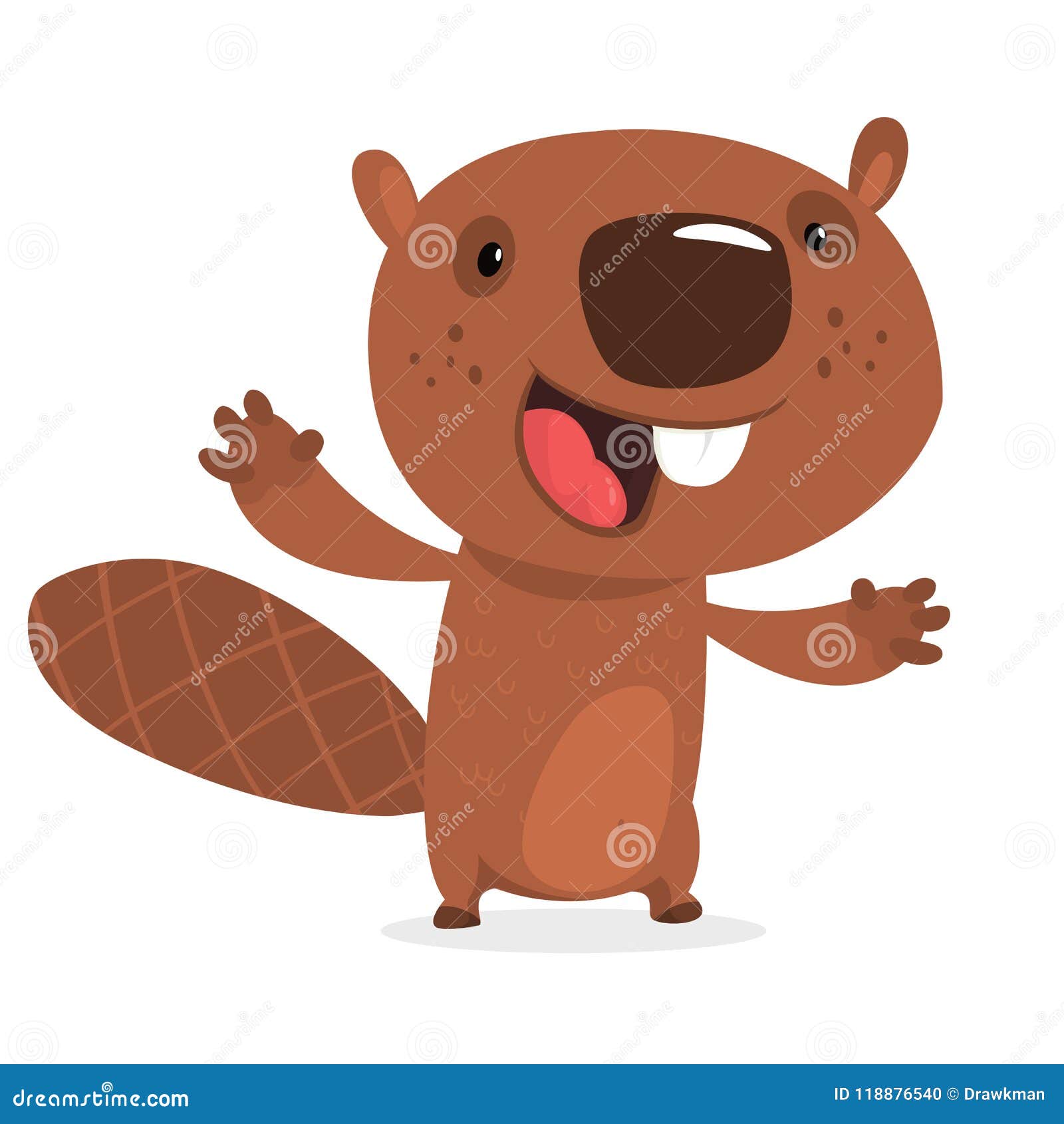 Happy Cartoon Beaver Laughing. Brown Beaver Character. Vector