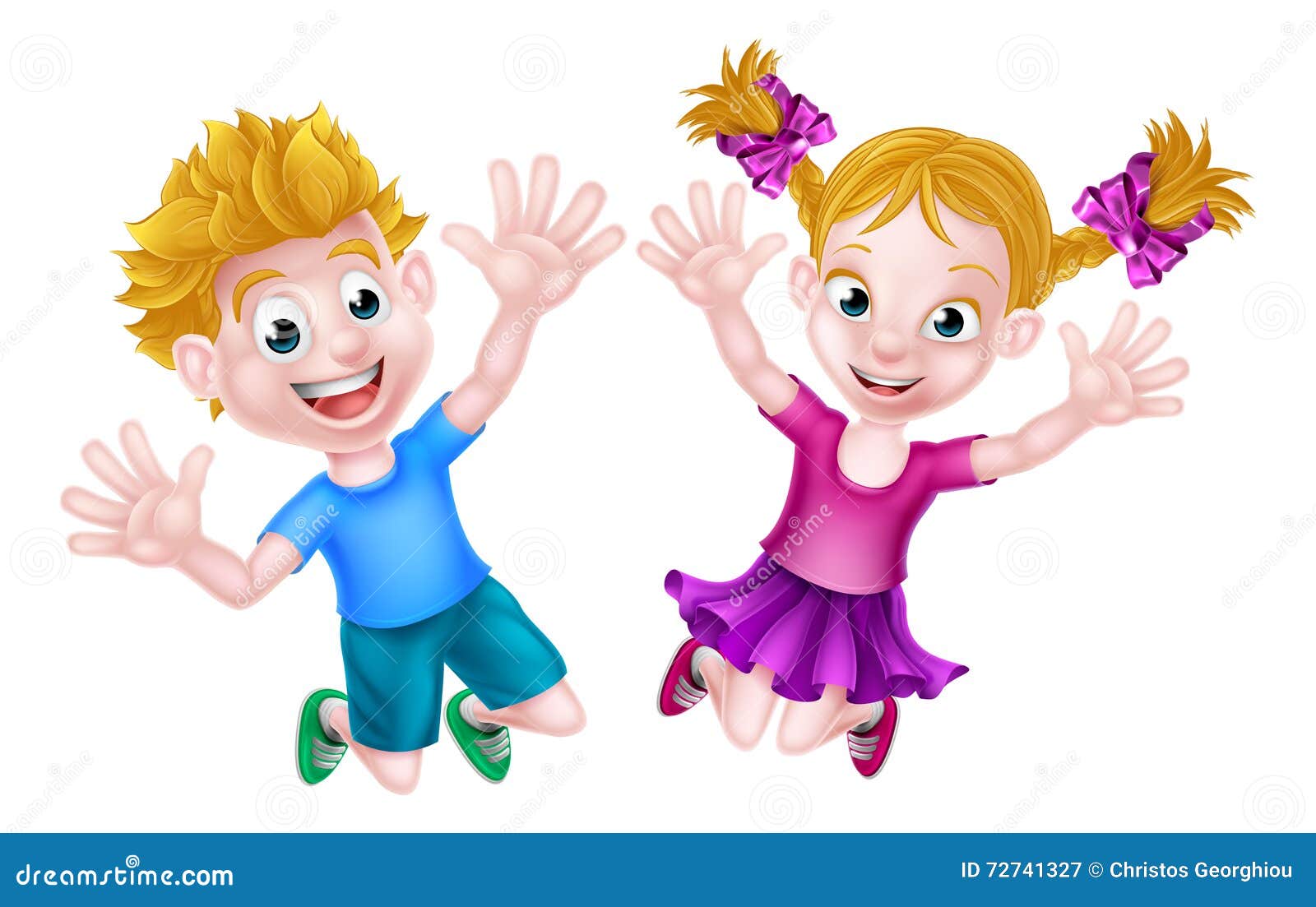 Happy Cartoon Boy and Girl Jumping Stock Vector - Illustration of cartoon,  playing: 72741327