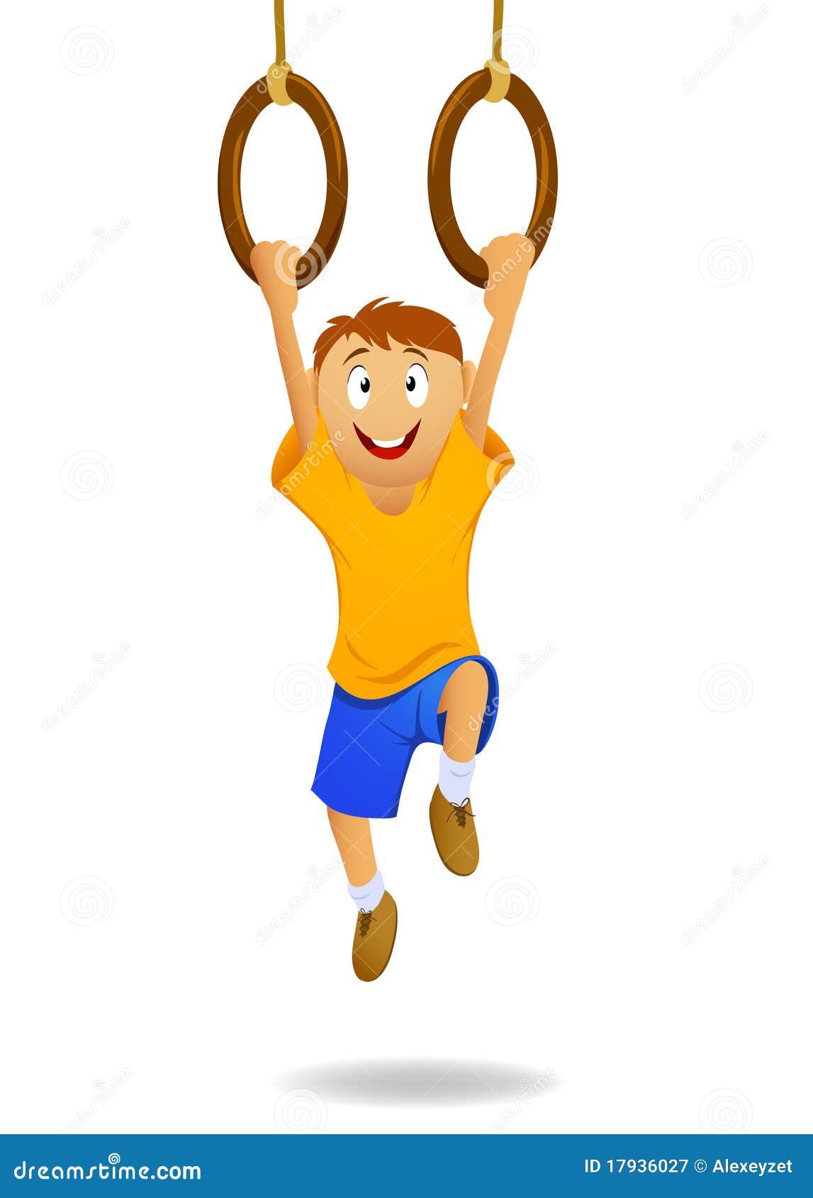 Happy Cartoon Boy Hanging on Gymnastic Rings Stock Vector - Illustration of  hands, high: 17936027
