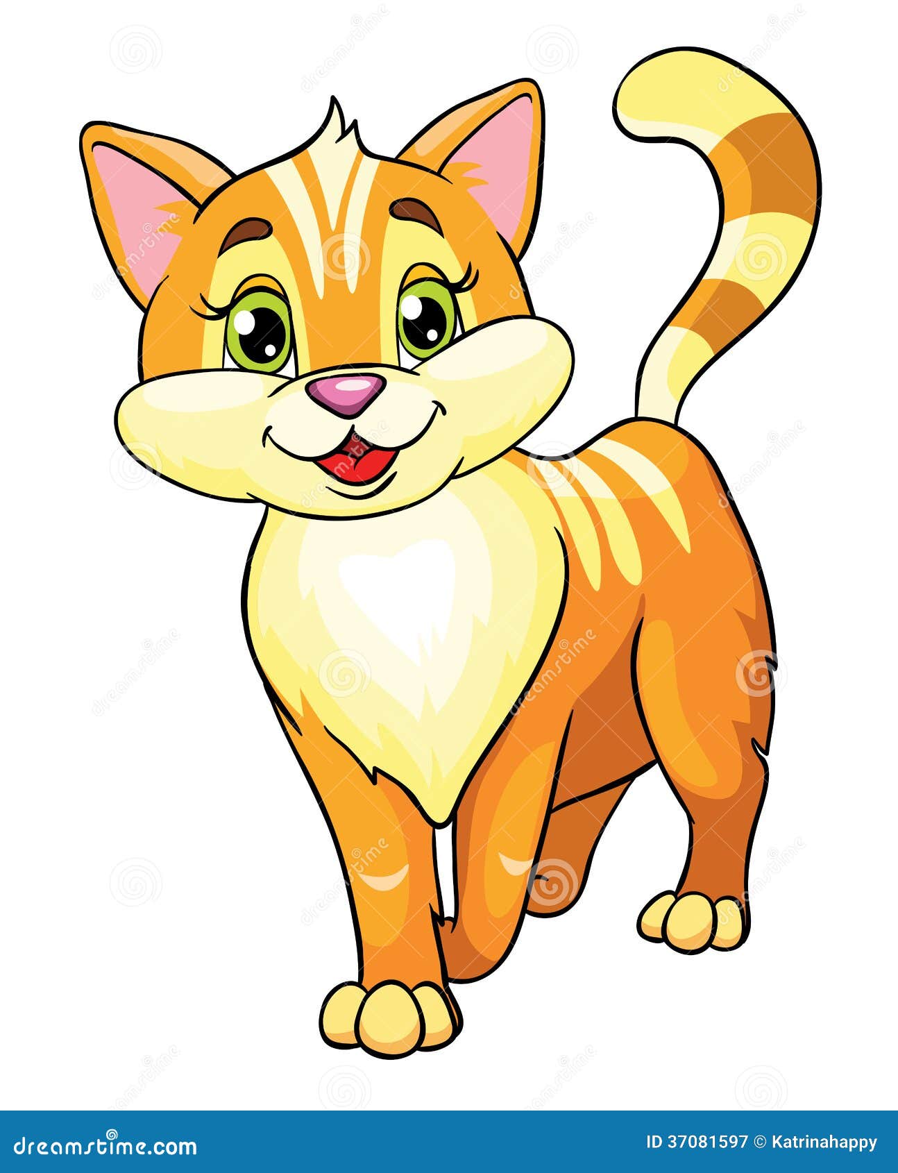 Happy cartoon cat stock illustration. Illustration of white - 37081597
