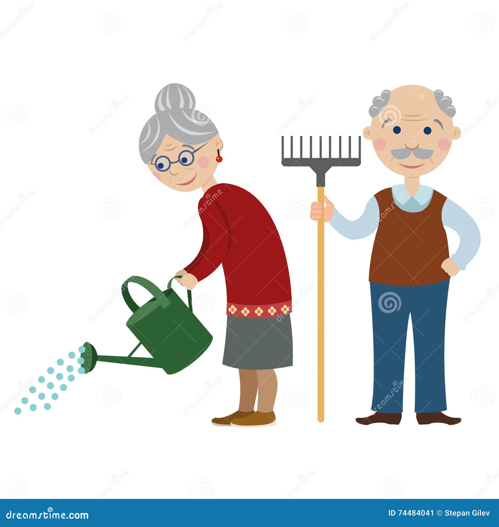 Happy Cartoon Gardeners Grandparents Stock Vector - Illustration of ...