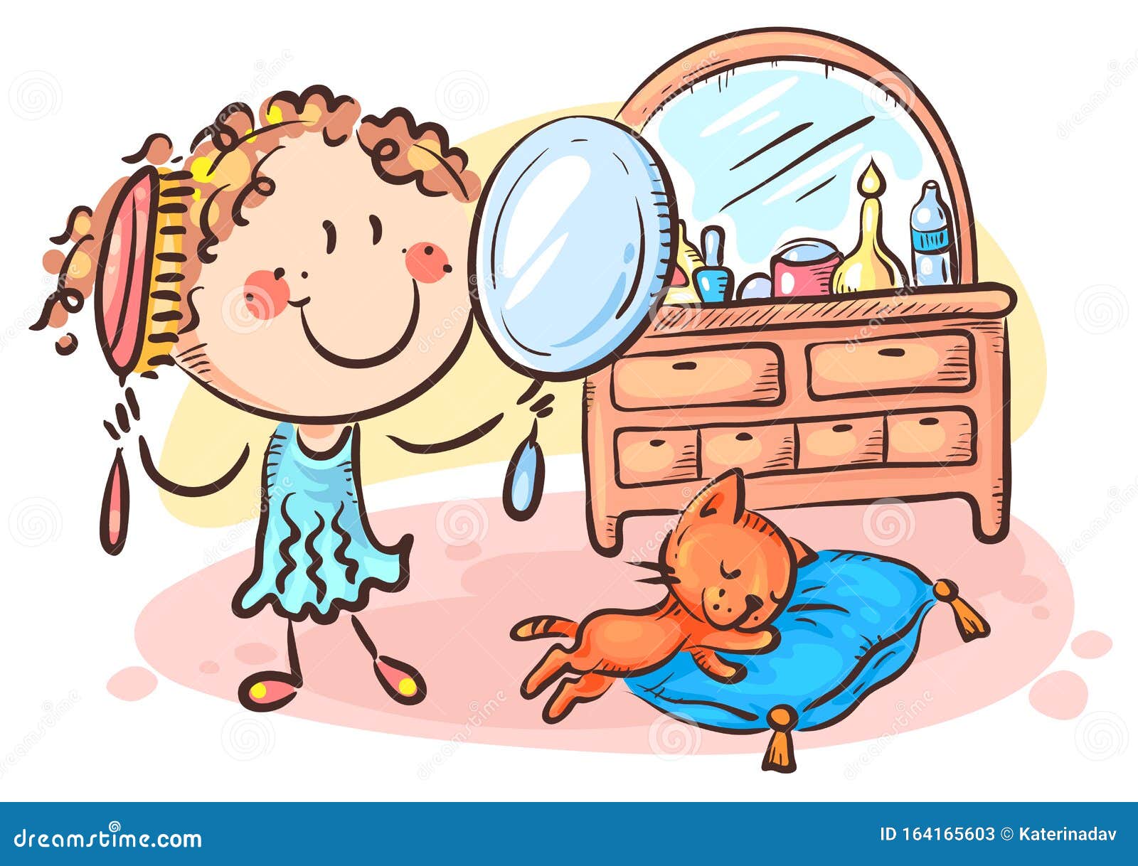 Happy Cartoon Girl Combing Her Hair, Colorful Vector Illustration Stock Vector - Illustration of cartoon, colorful: 164165603 Happy Cartoon Girl Combing Her Hair, Colorful Vector Illustration Stock Vector - Illustration of cartoon, colorful: 164165603